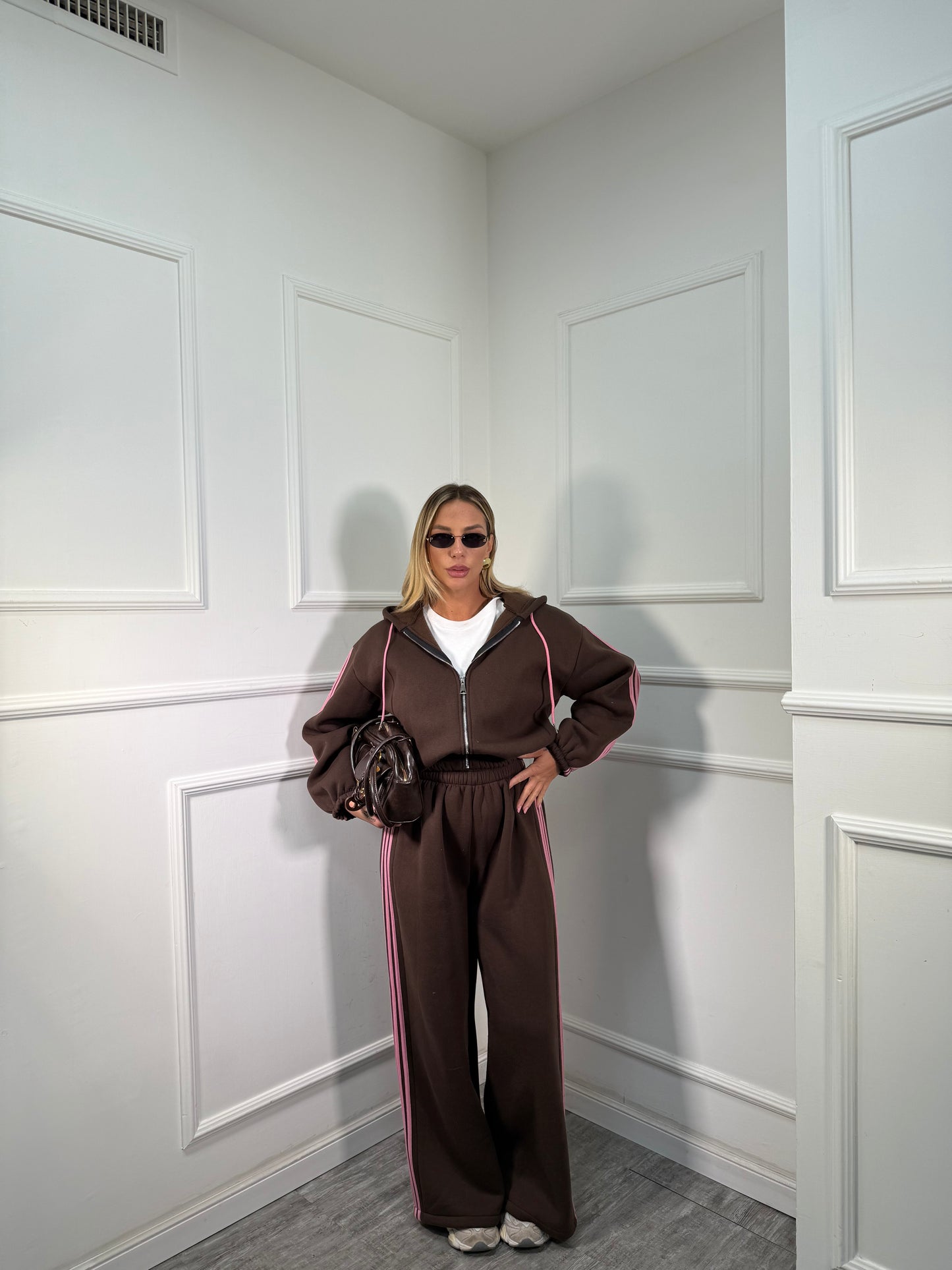 Coordinato in tuta Again cacao/rosa 22648