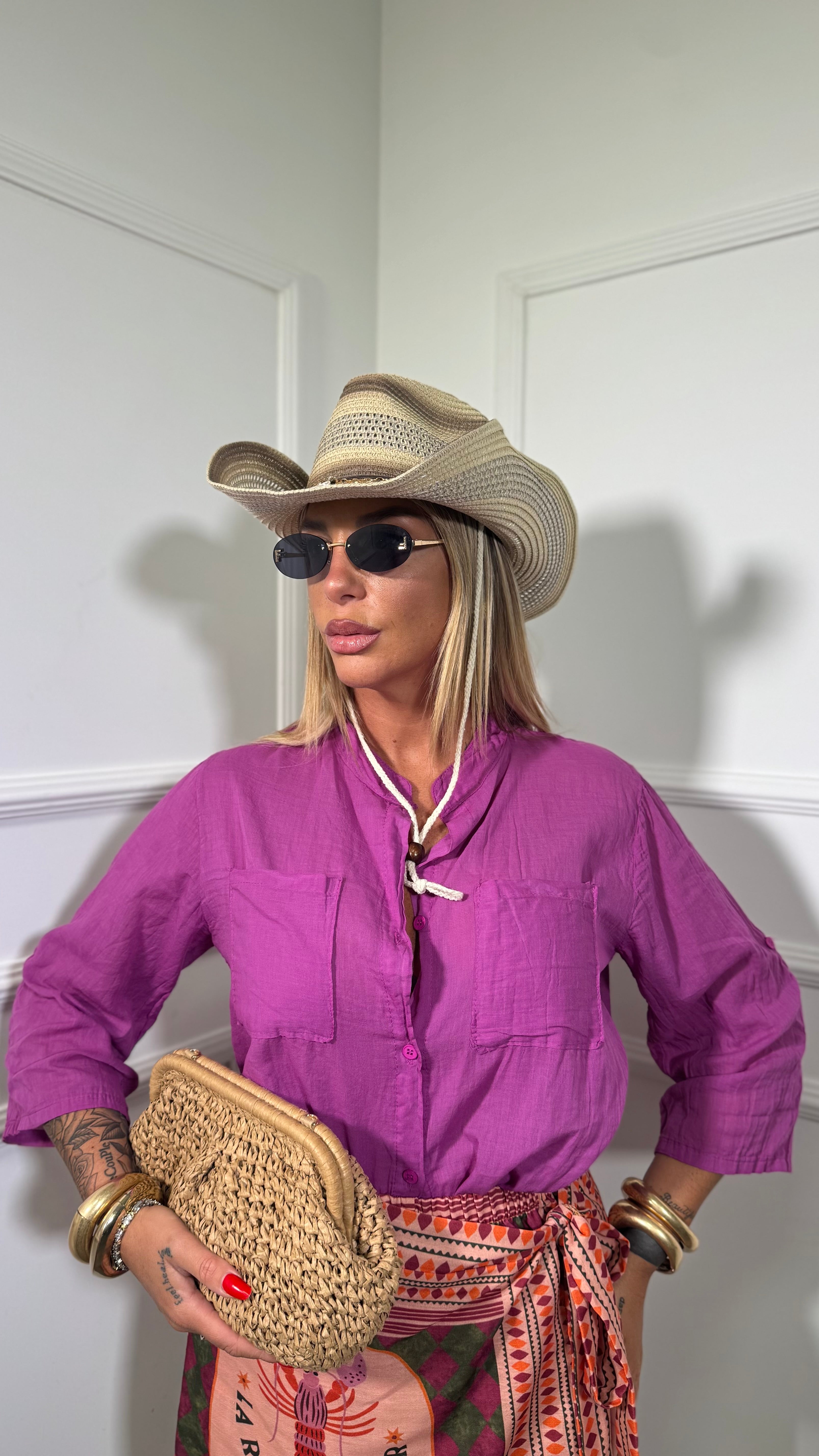 Camicia con taschini 100% cotone Bocadillo malva 212553a