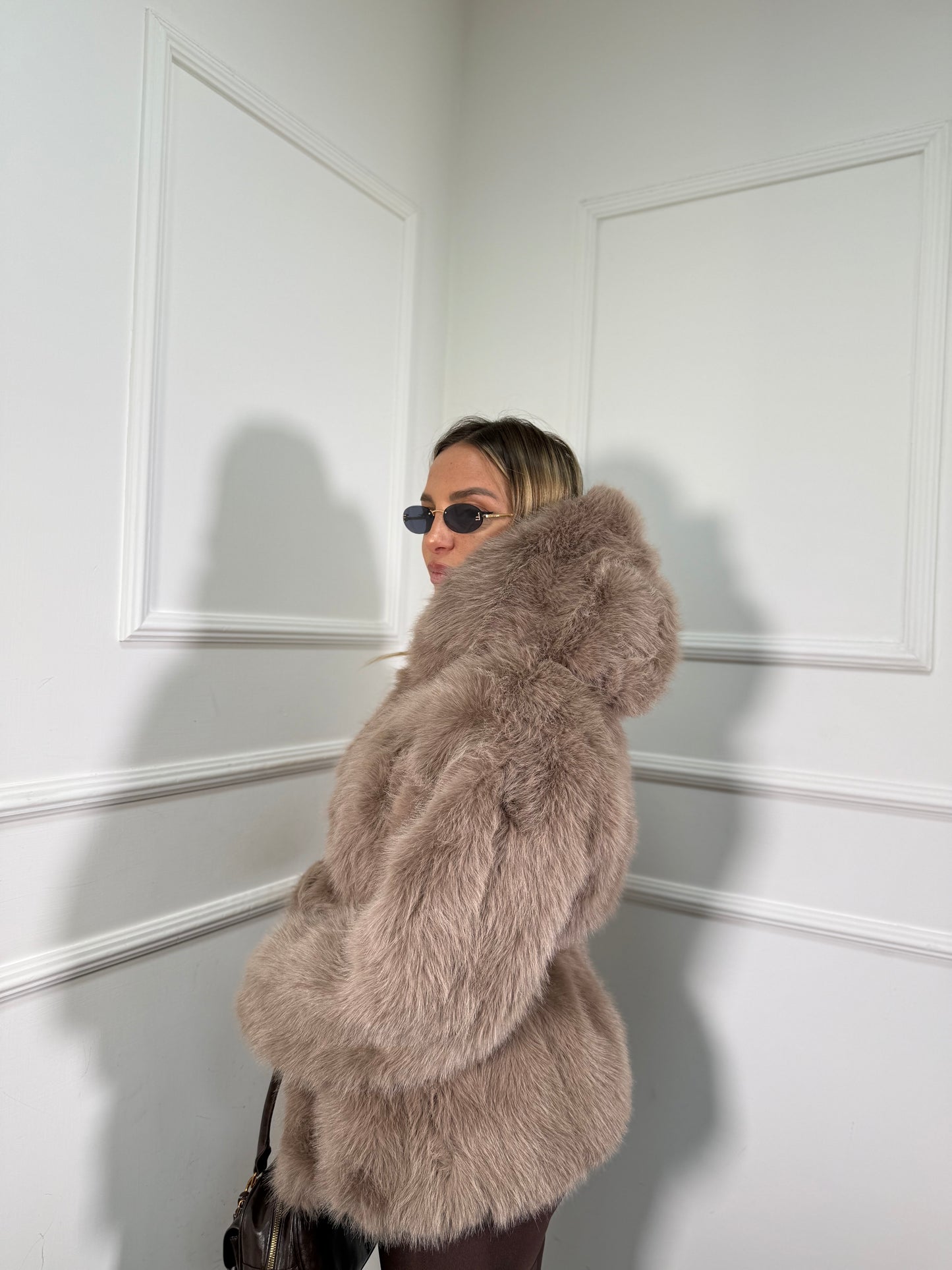 Ecofur con cappuccio e fusciacca Colmar taupe 1606