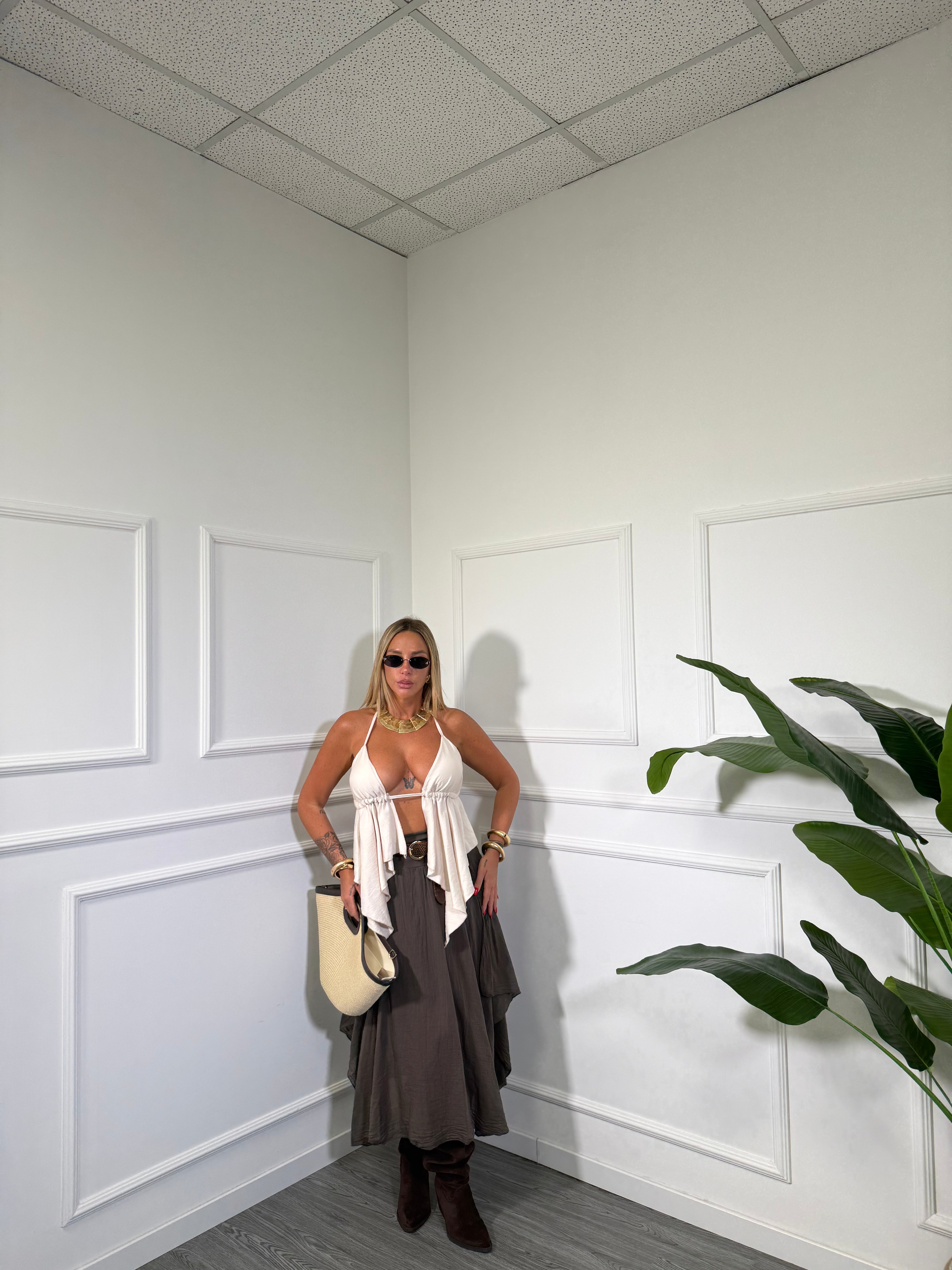 Gonna asimmetrica con cintura Gitana cioccolato kk1681