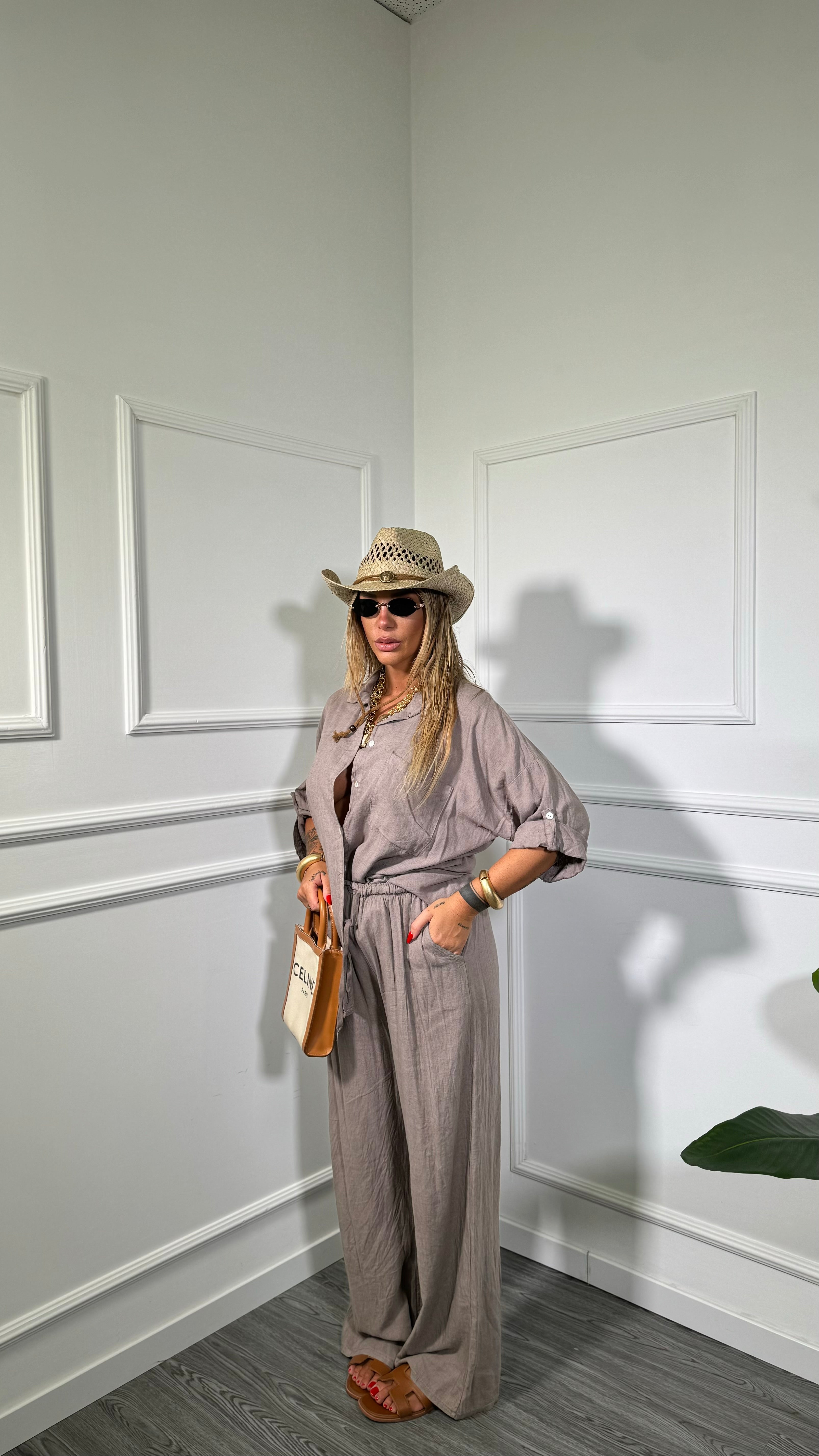 Coordinato in lino (SLIM XS a L) Shaty taupe 25192