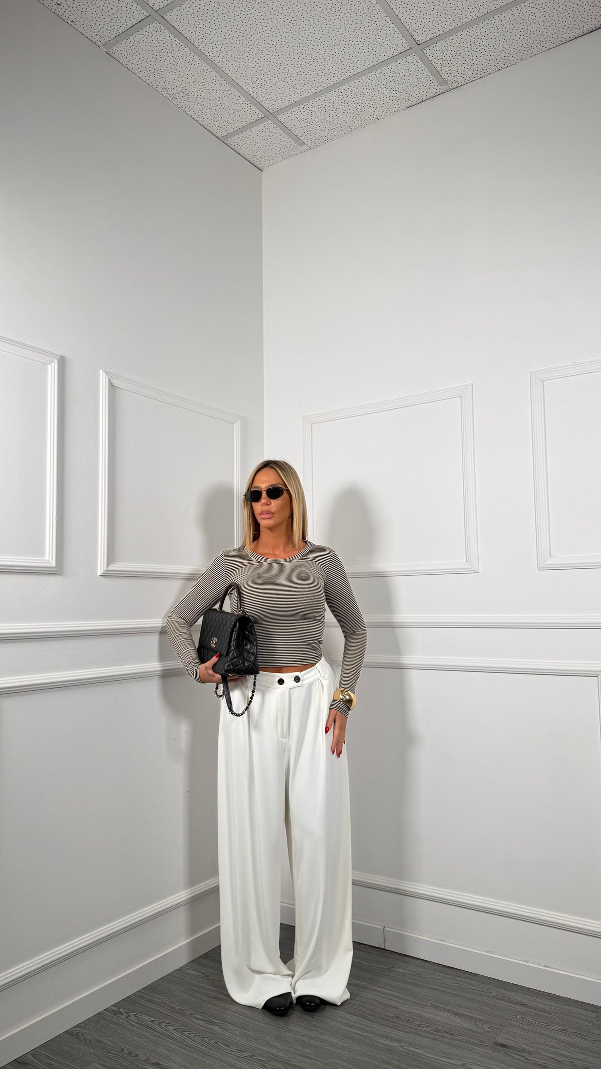 Pantaloni palazzo doppio bottone Curvy Winter bianco 250805