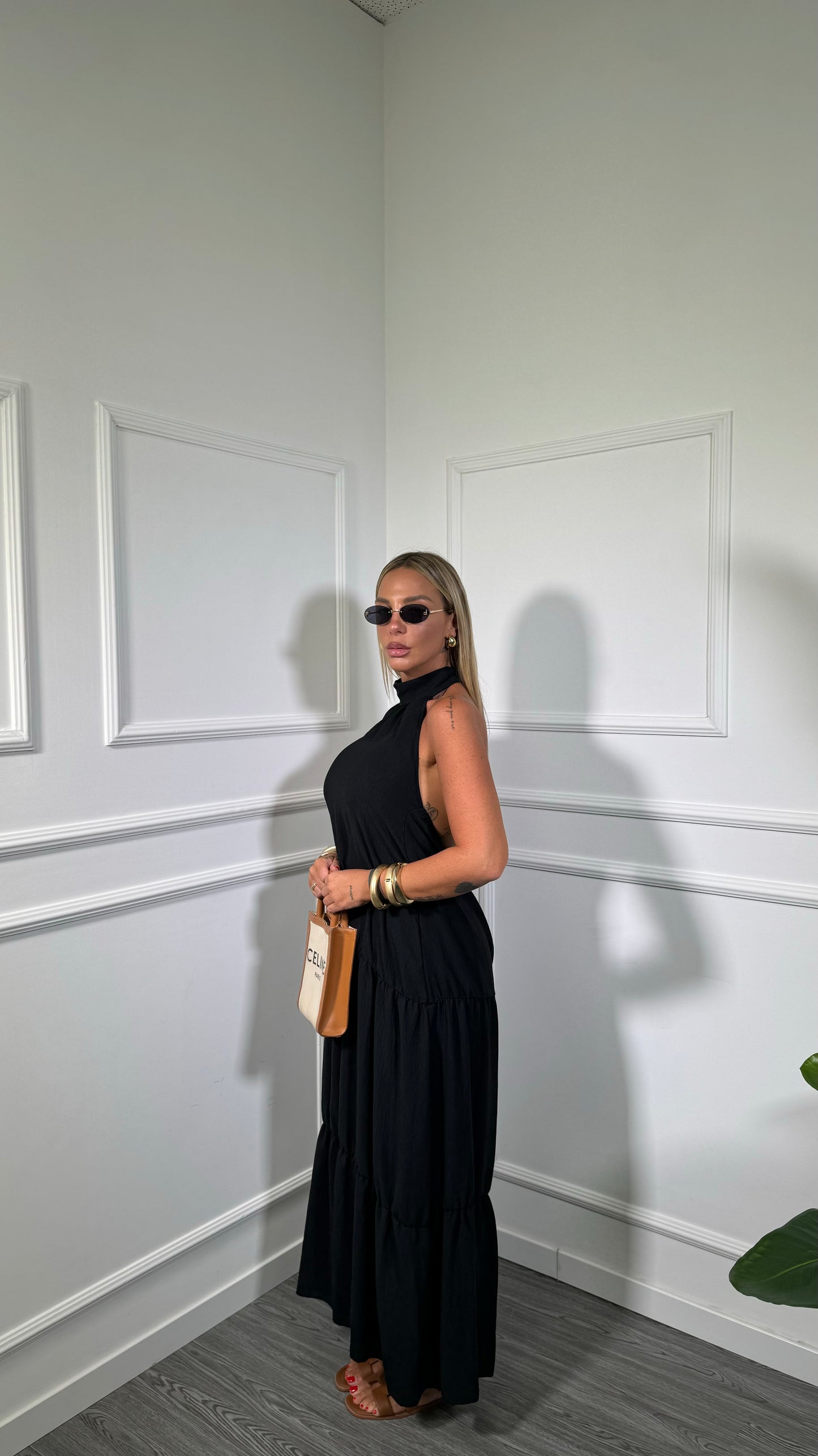 Abito midi con balze Desy nero