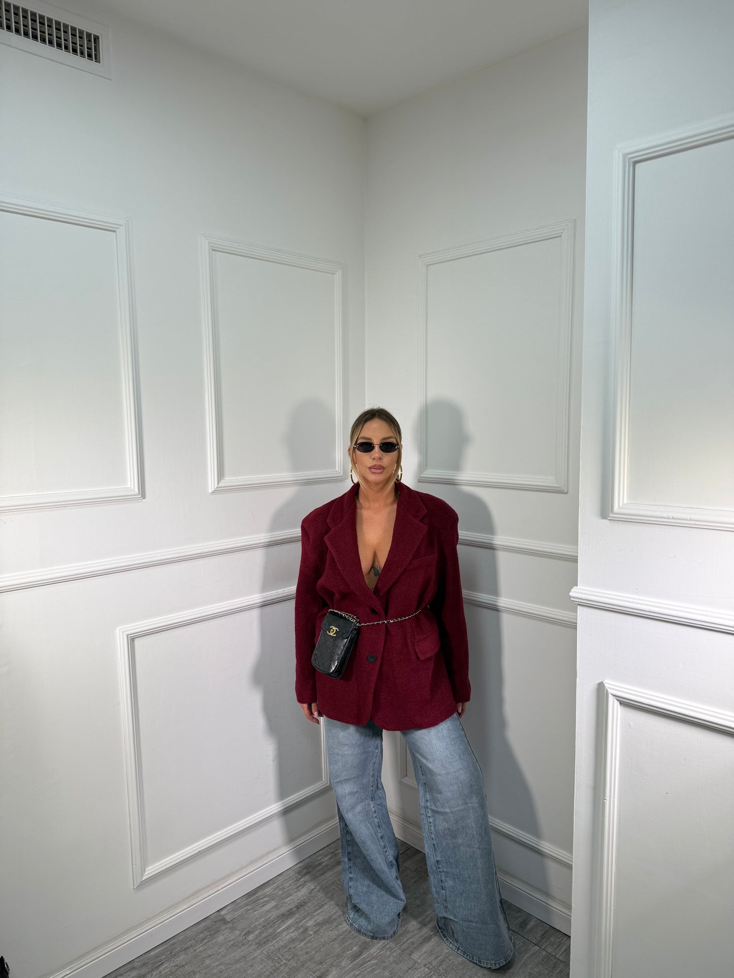 Blazer oversize con spalline in lana cotta bordeaux gc04 premium quality