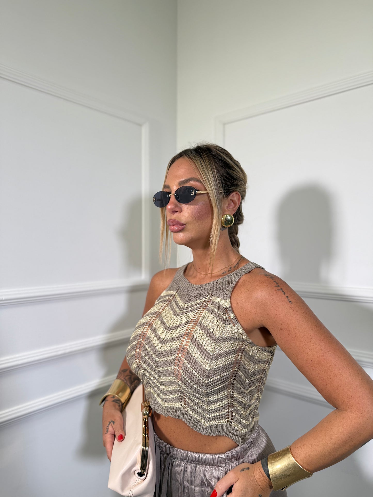 Top in filo lurex Nikki taupe/oro 4257