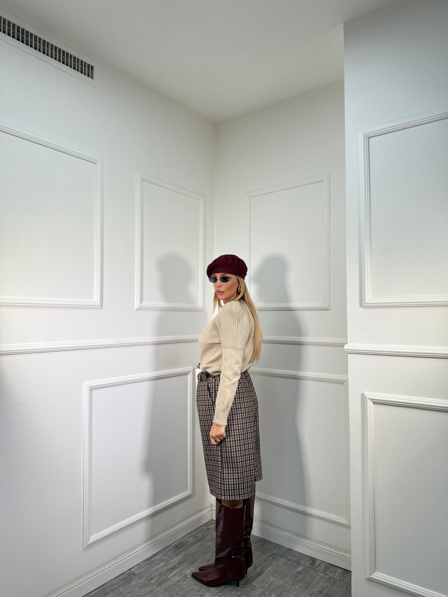 Bermuda a quadri misto lana con cintura Margie cacao 25805