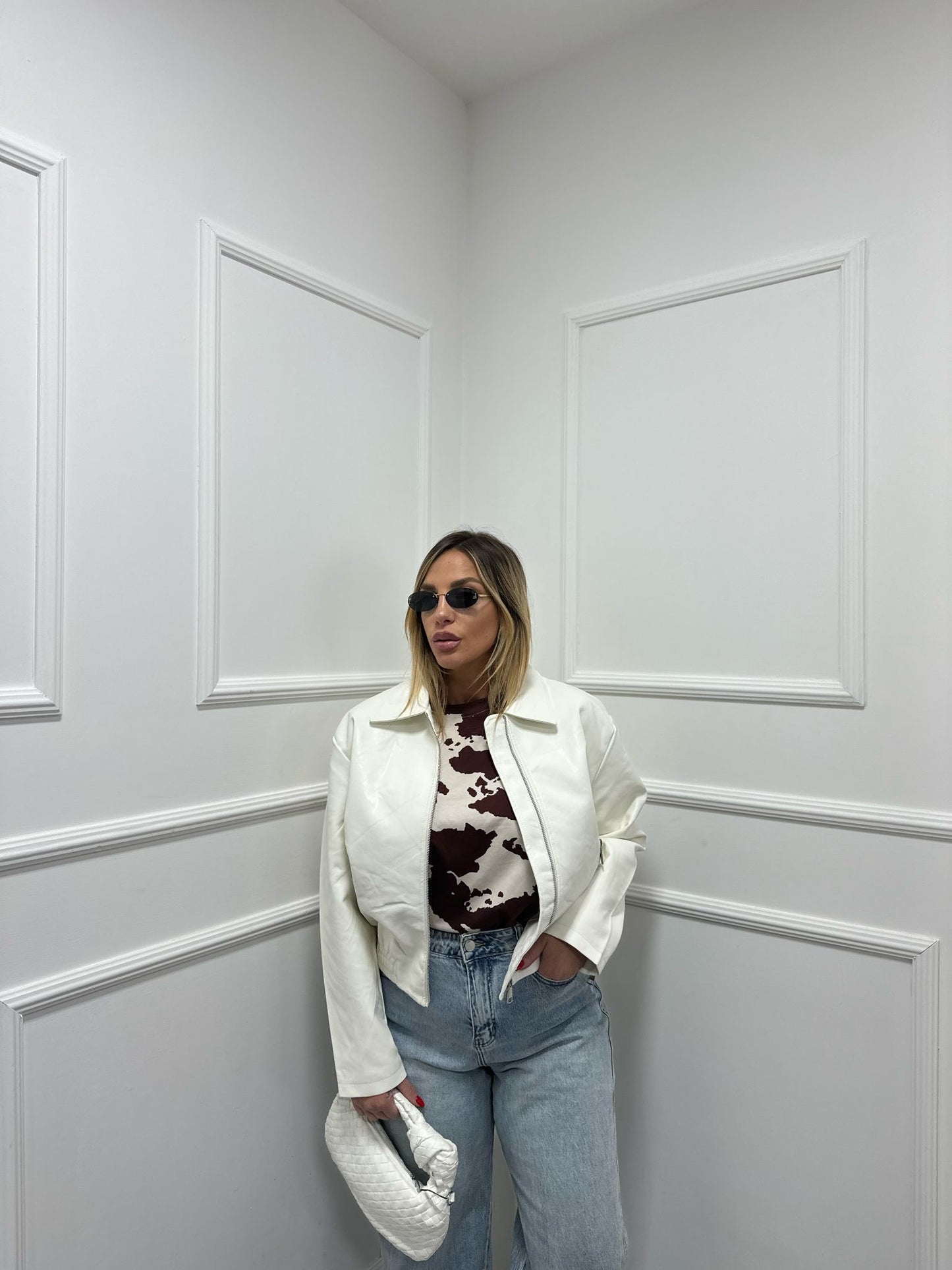 Bomber ecopelle bianco