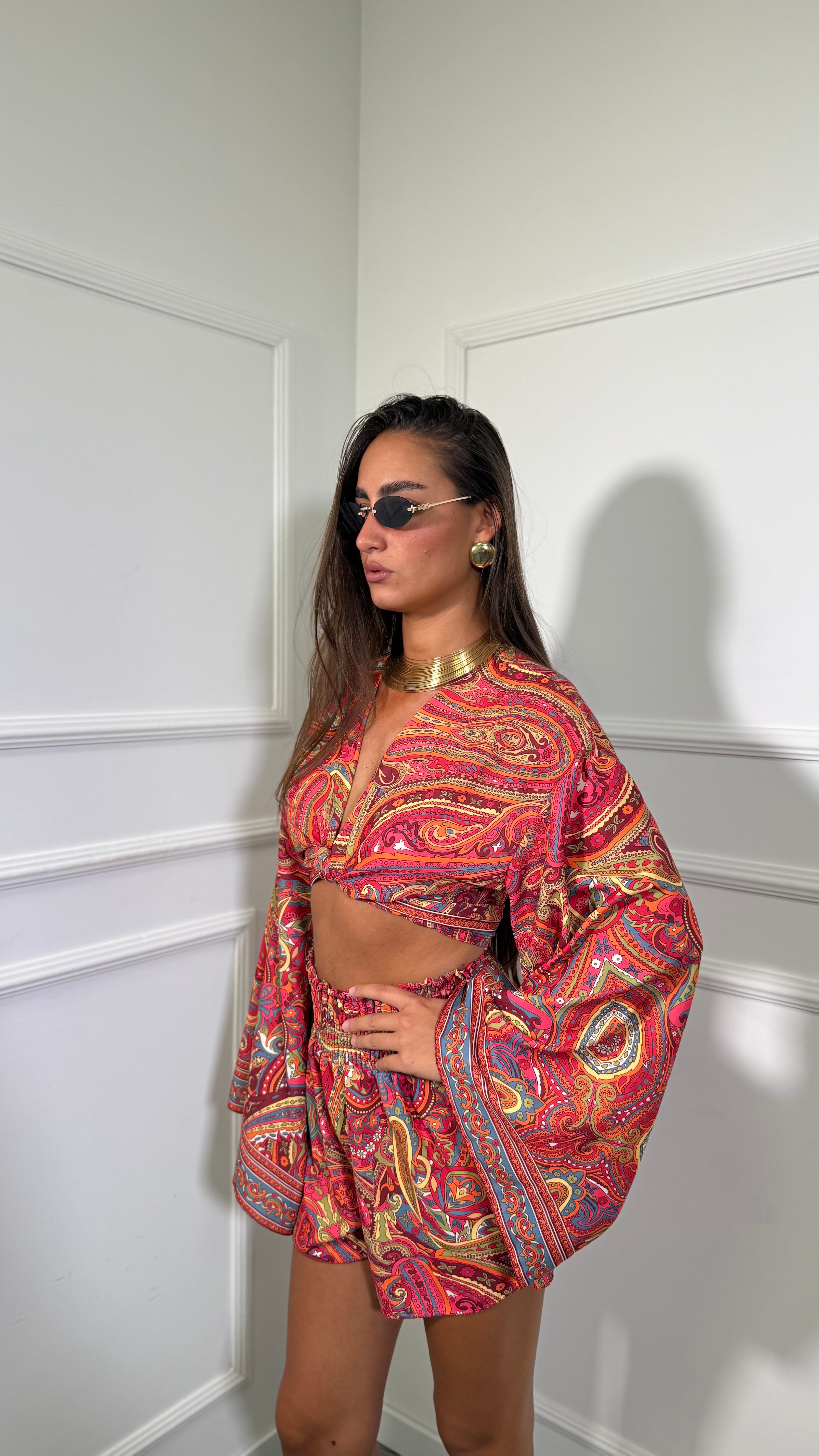 Coordinato in paisley Nassau fucsia 48597