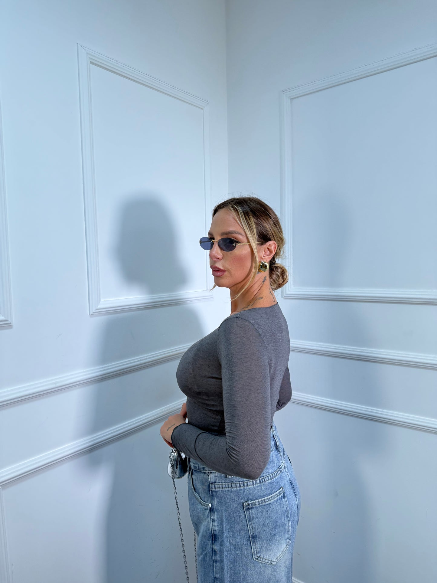 Shirt semi velata taglio vivo Skin grigio piombo 28031