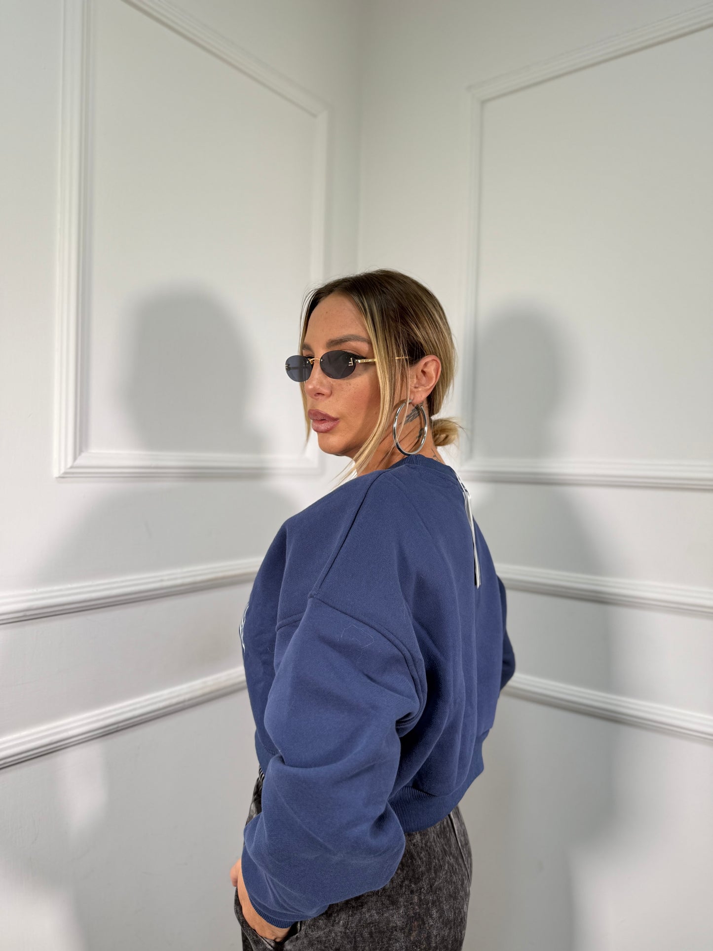 Felpa crop in pile Quaterback blu a65100