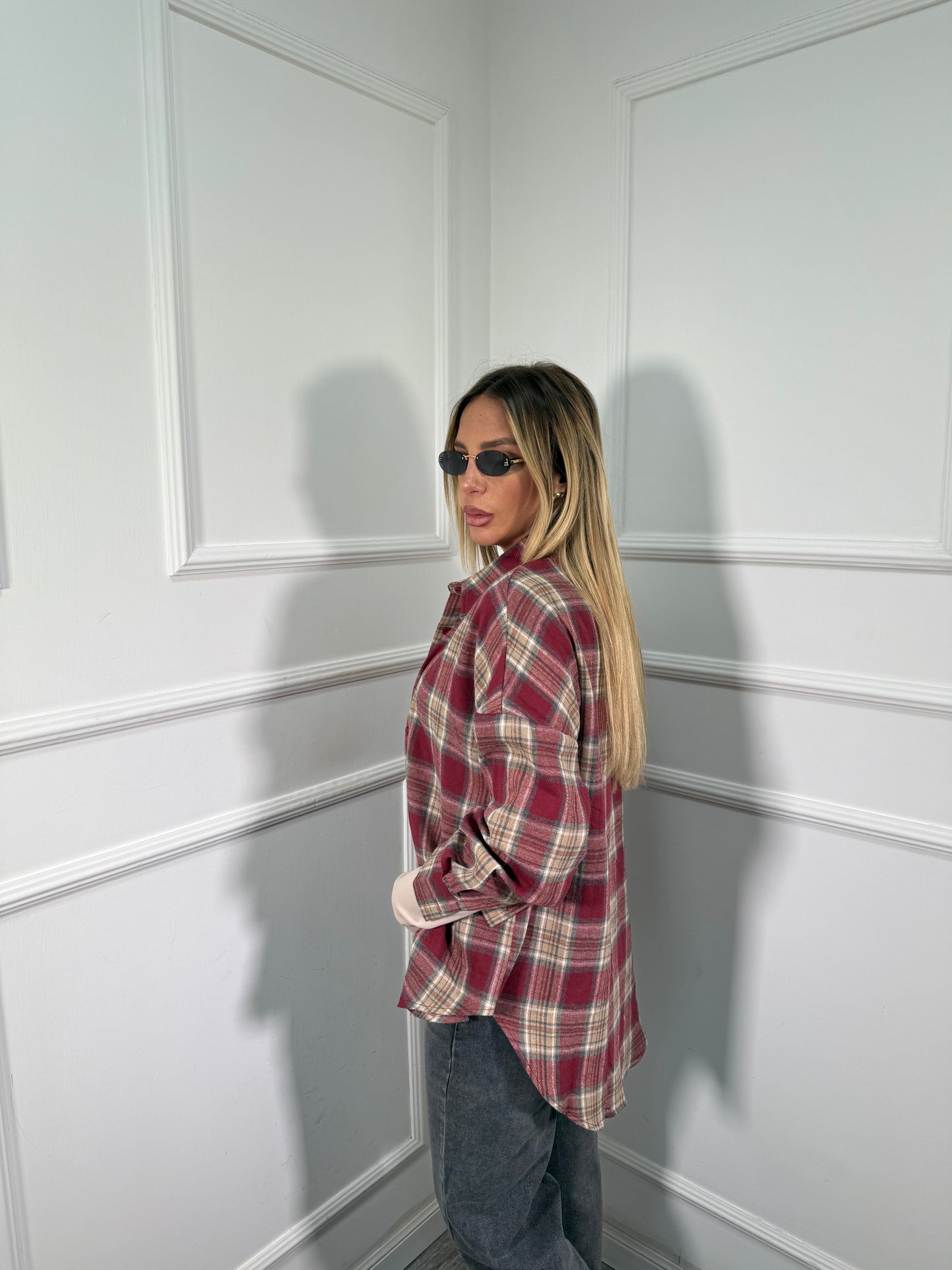 Camicia a quadri in flanella Highland bordeaux jh8919