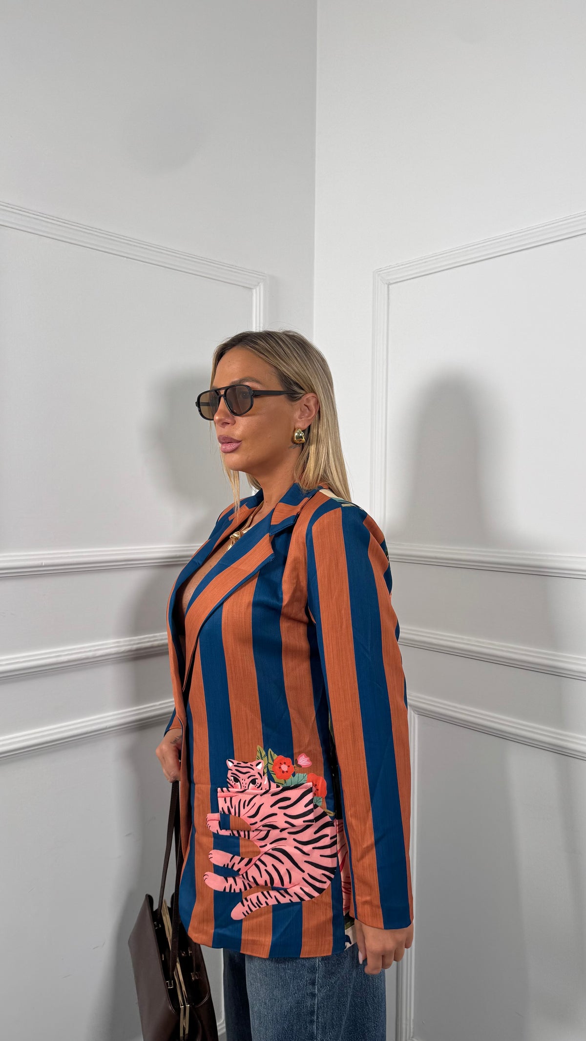Blazer con spalline a righe Fenicottero Have petrolio/ruggine 26860