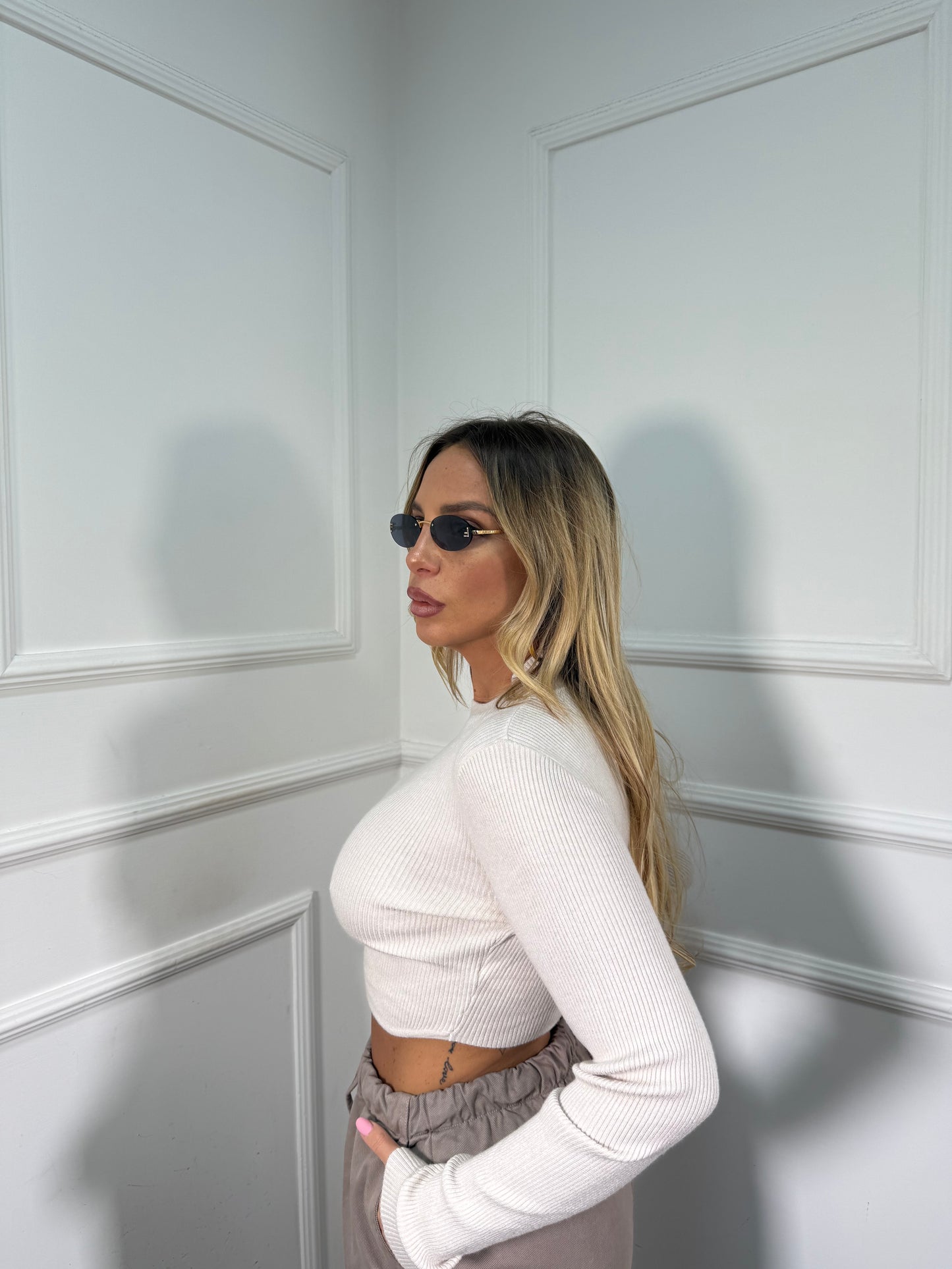 Maglioncino a costine con onda beige jk8626