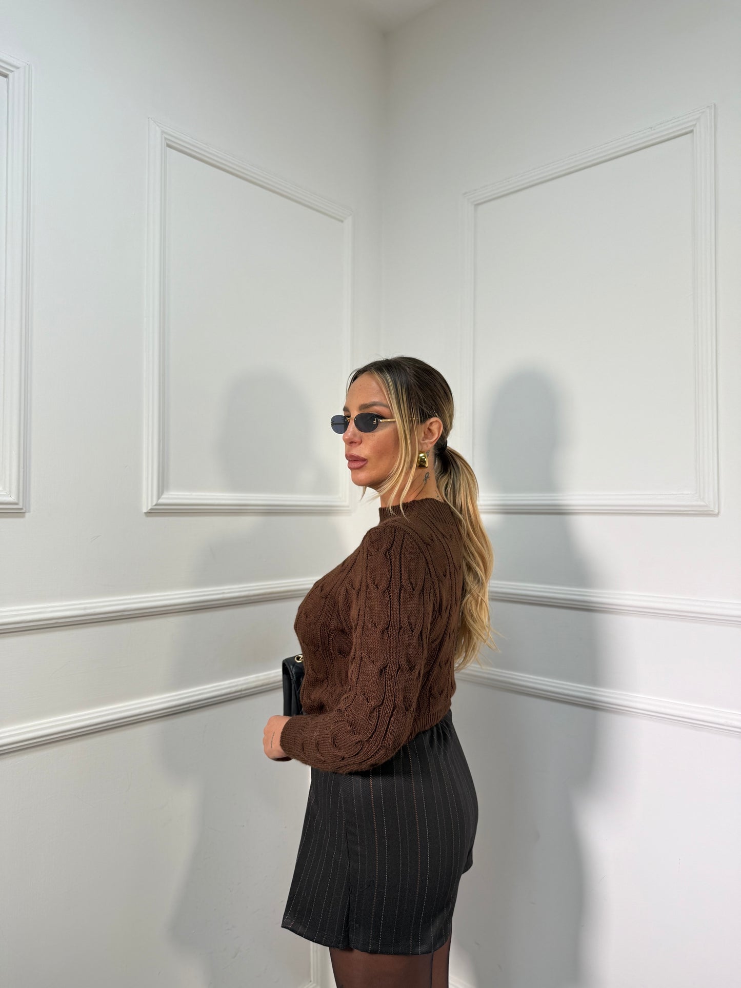 Pantagonna gessato con cintura nero