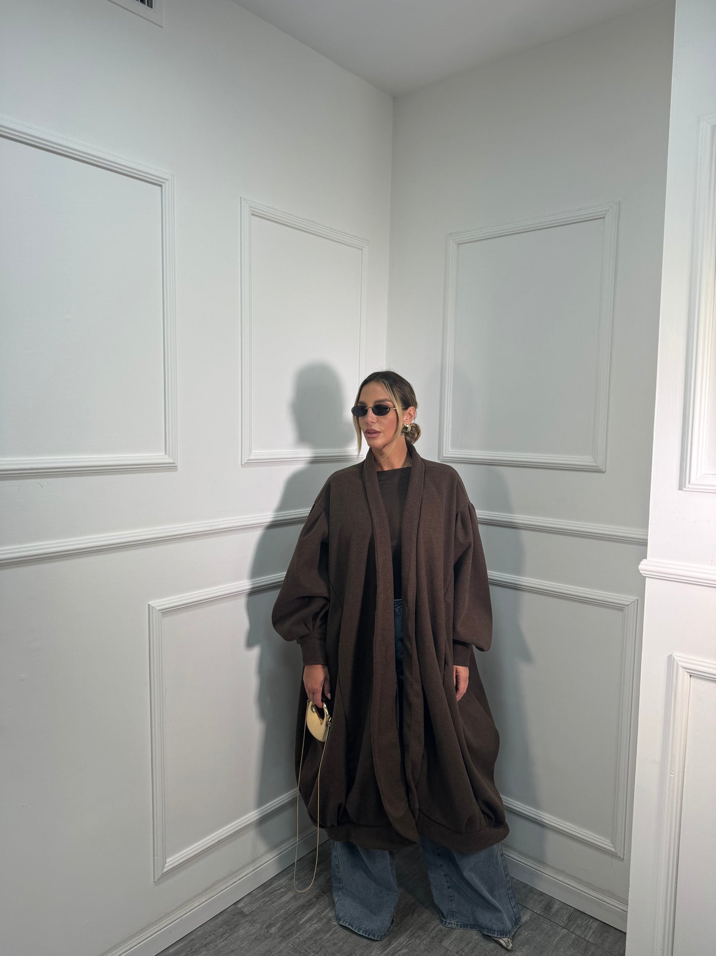 Cappotto balloon in panno Times Square cioccolato 6779