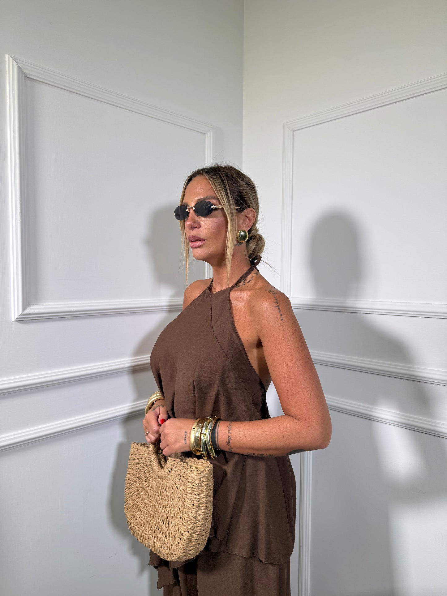 Coordinato con top lungo asimmetrico CURVY Magaluf marrone 8638