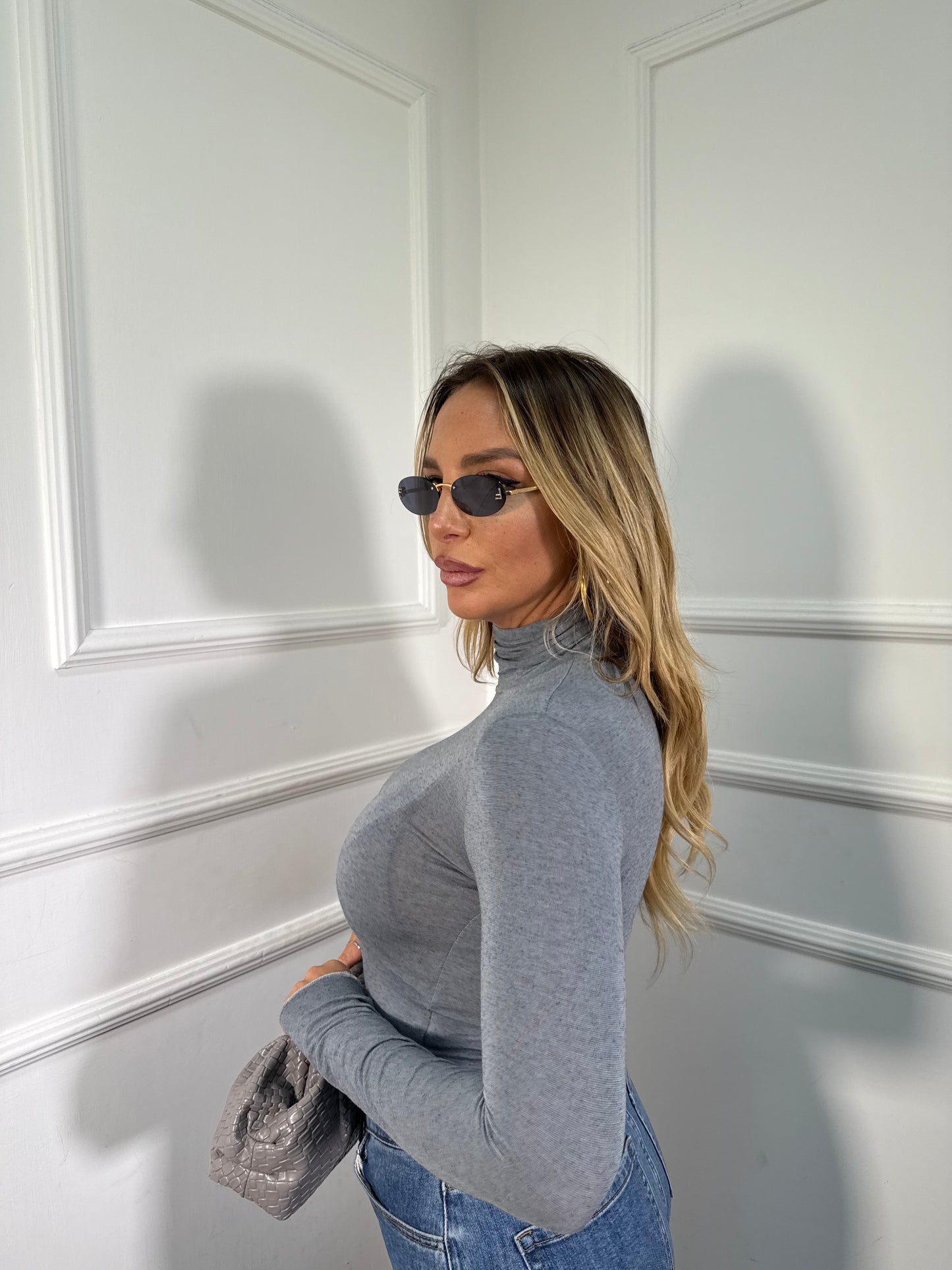 Shirt semi velata collo alto Jolly grigia misto cashmere 28029