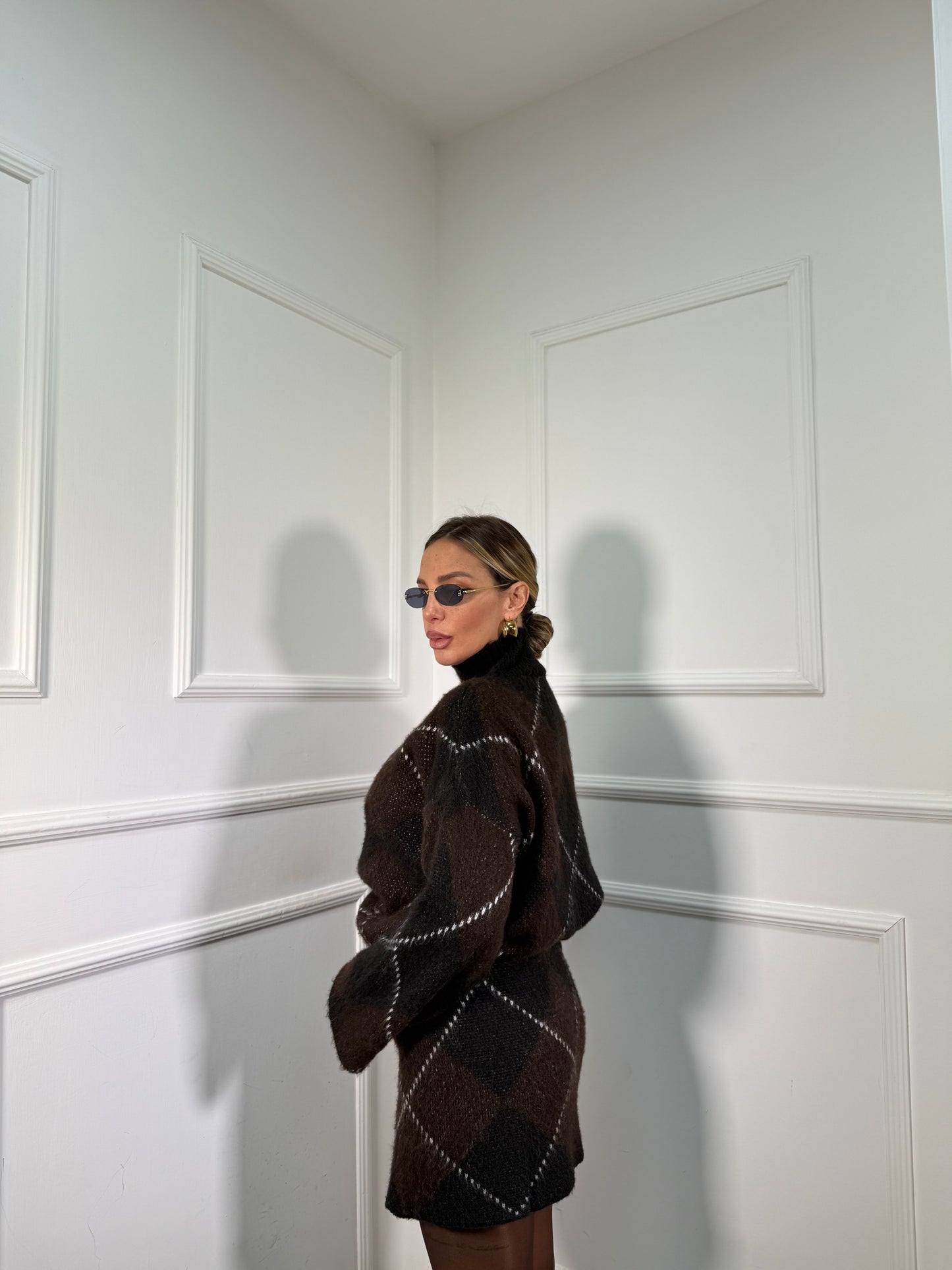 Coordinato rombi in lana cotta Joy cioccolato/nero