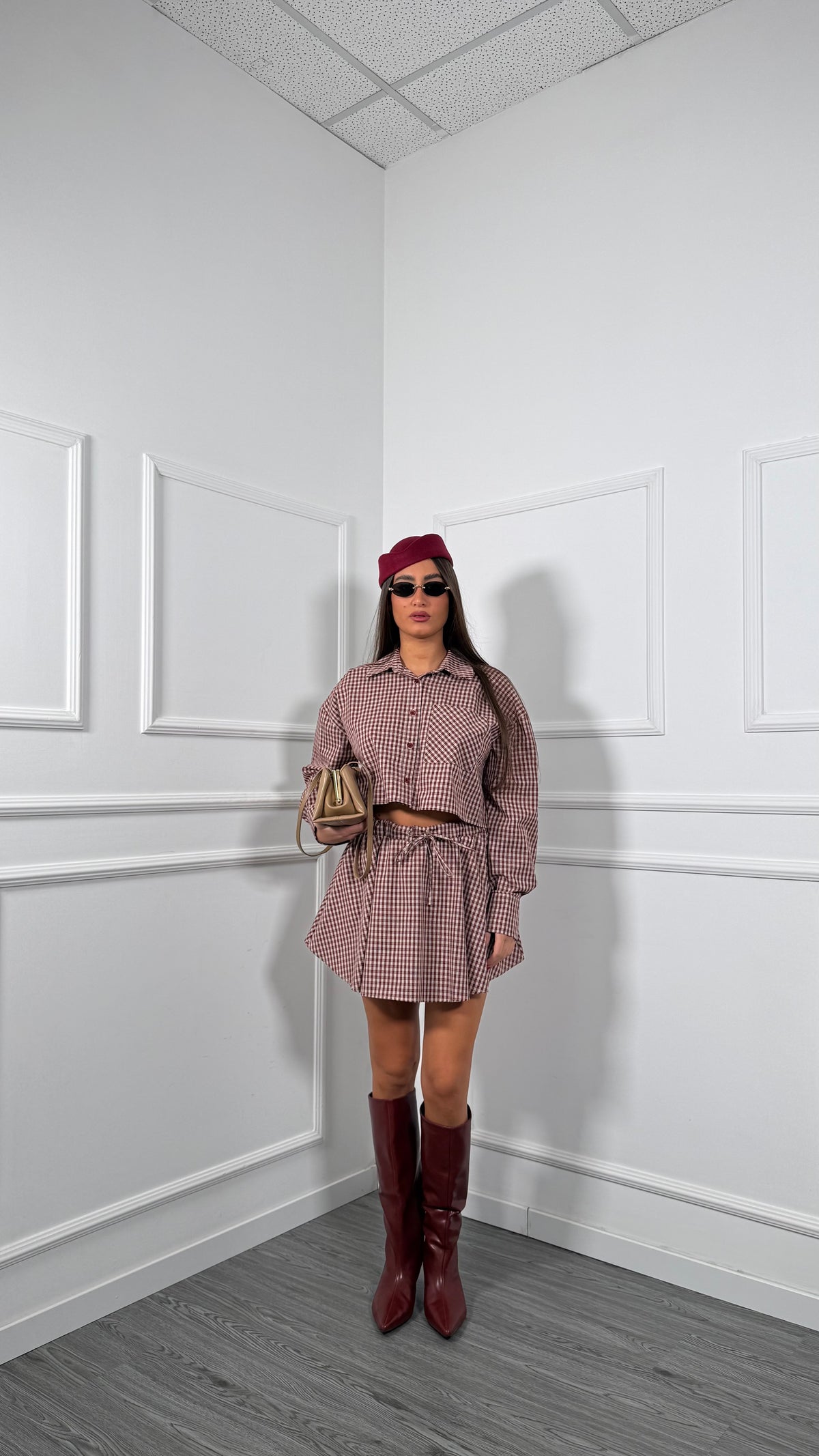 Coordinato a quadretti con shorts by justwest Andye bordeaux jwc1999