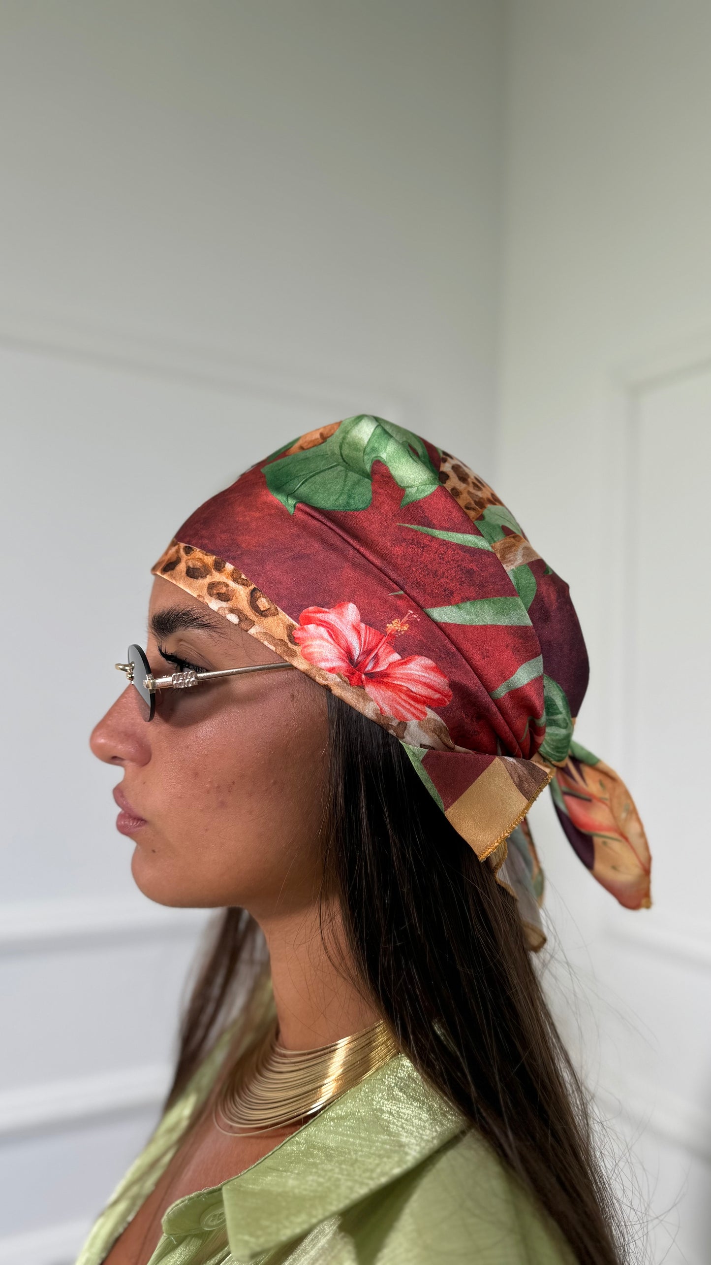 Pareo + bandana in satin floreale Nikita coccio 37271