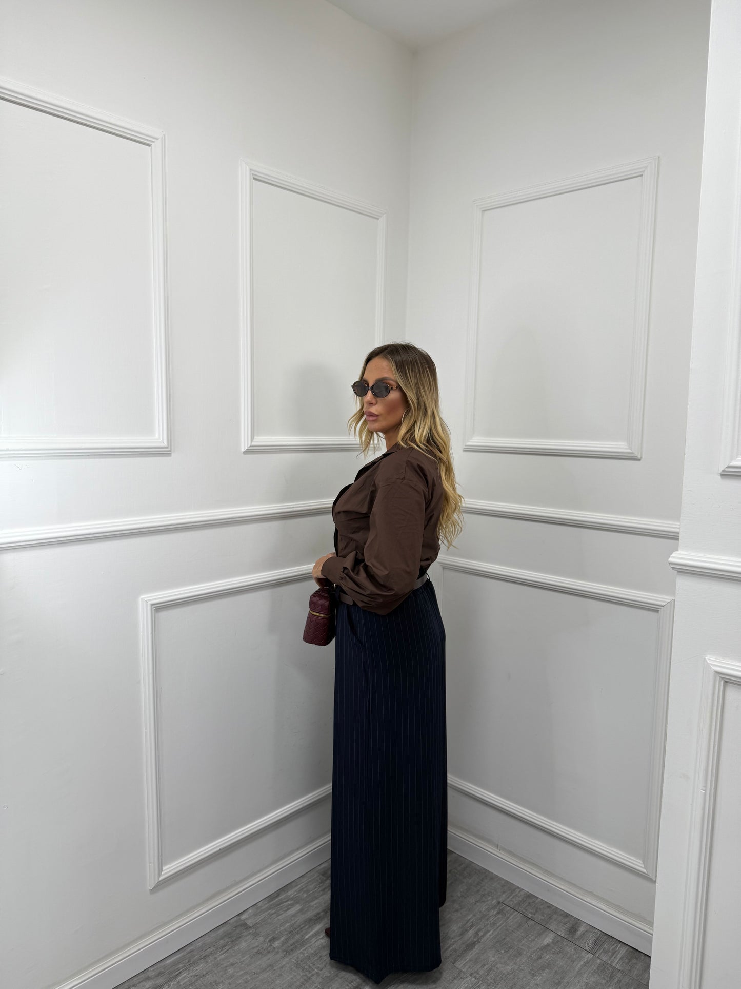 Pantaloni palazzo gessato Seattle blu notte 10226