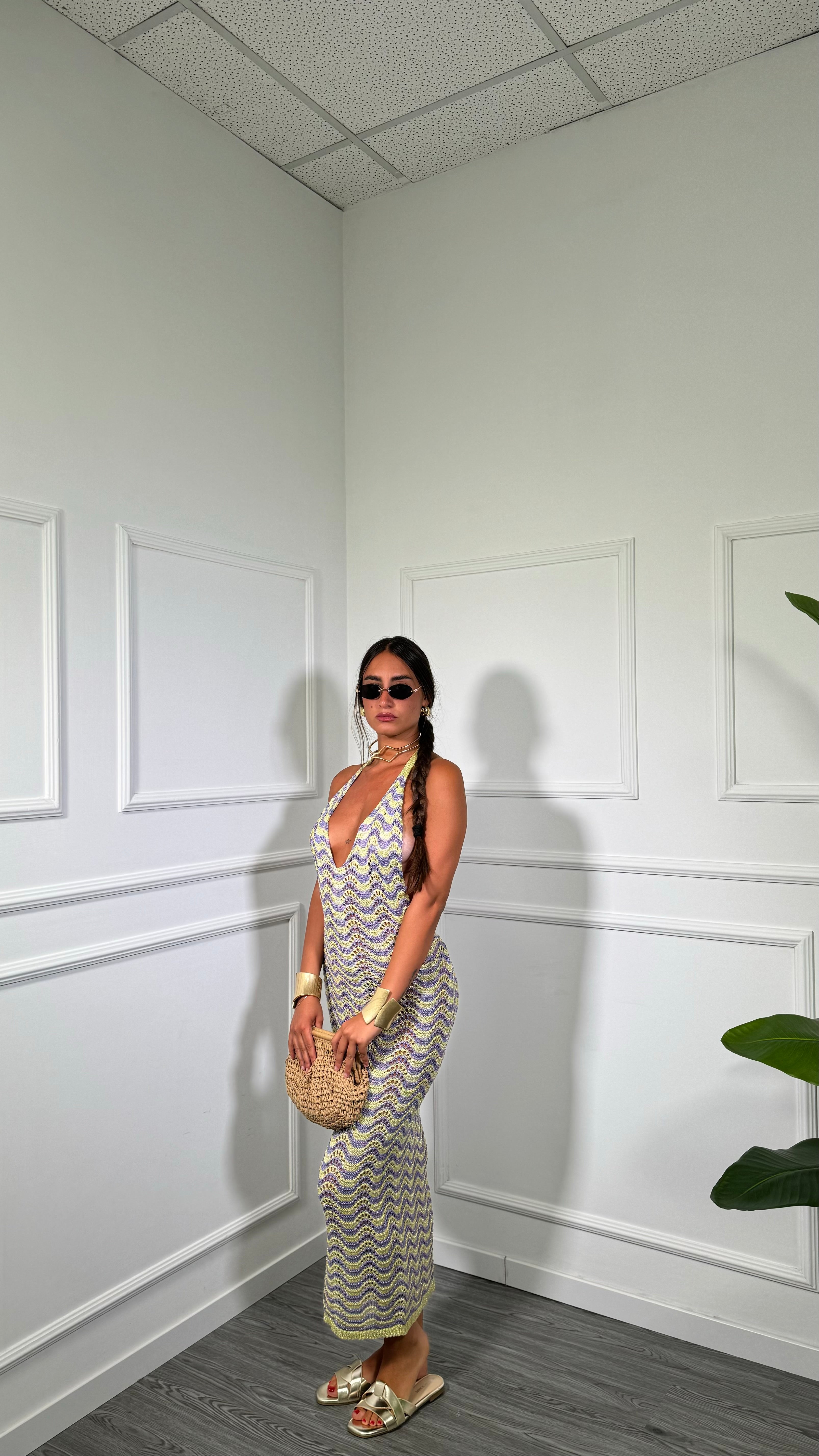 Abito midi in filo lurex zig zag Zama lilla/oro 3778