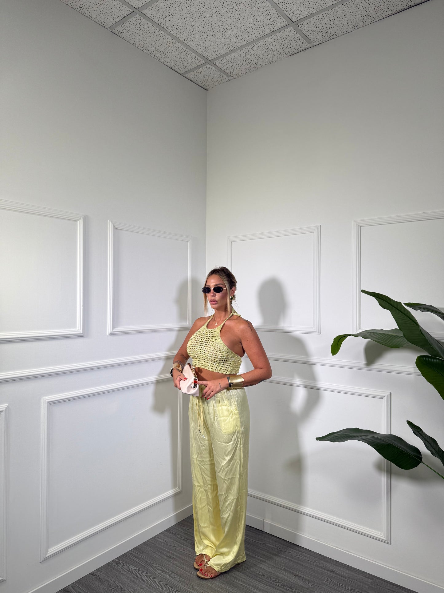 Pantaloni palazzo in satin Must Have giallo 24205