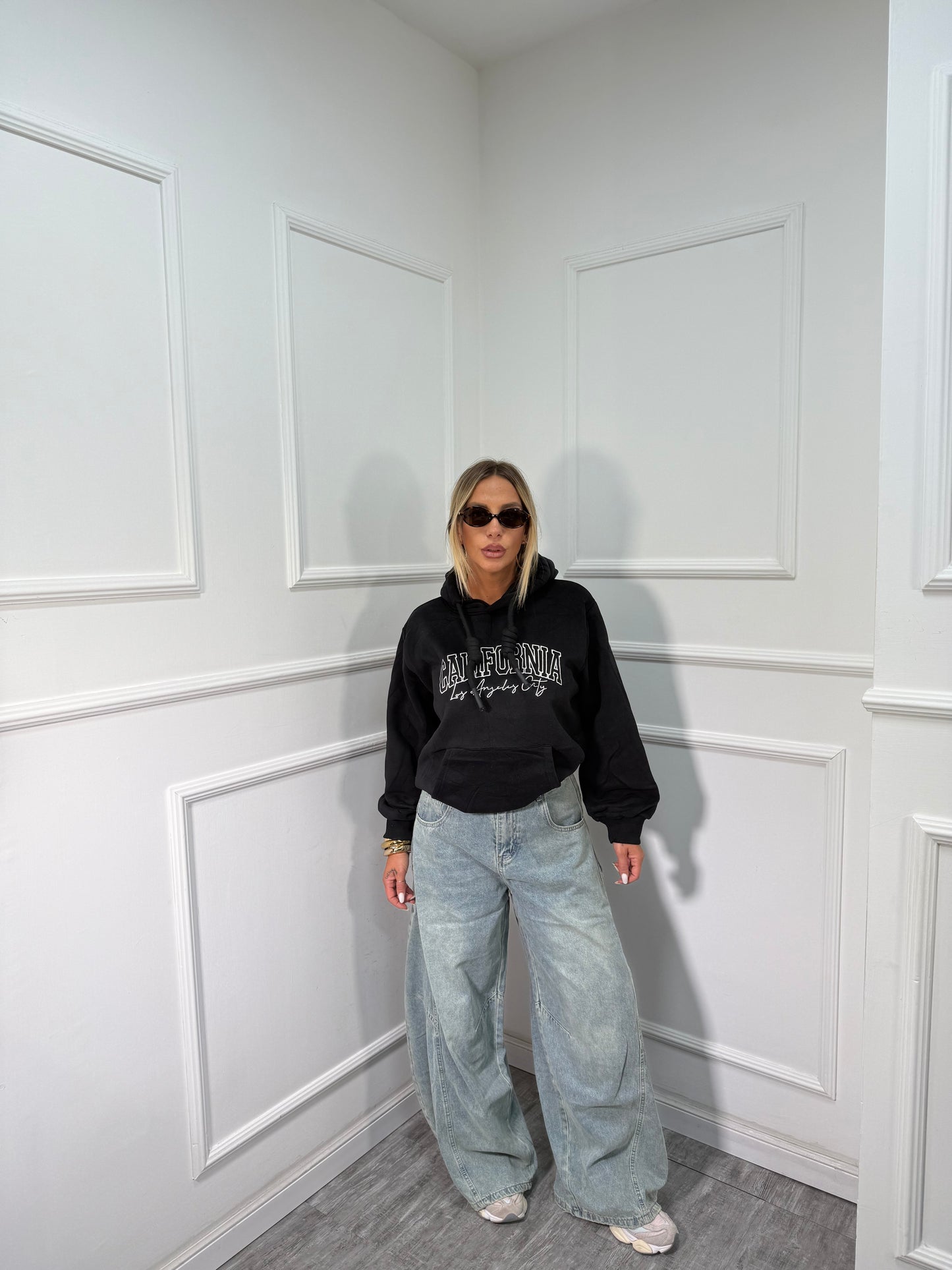 Felpa oversize in pile California nera k3719