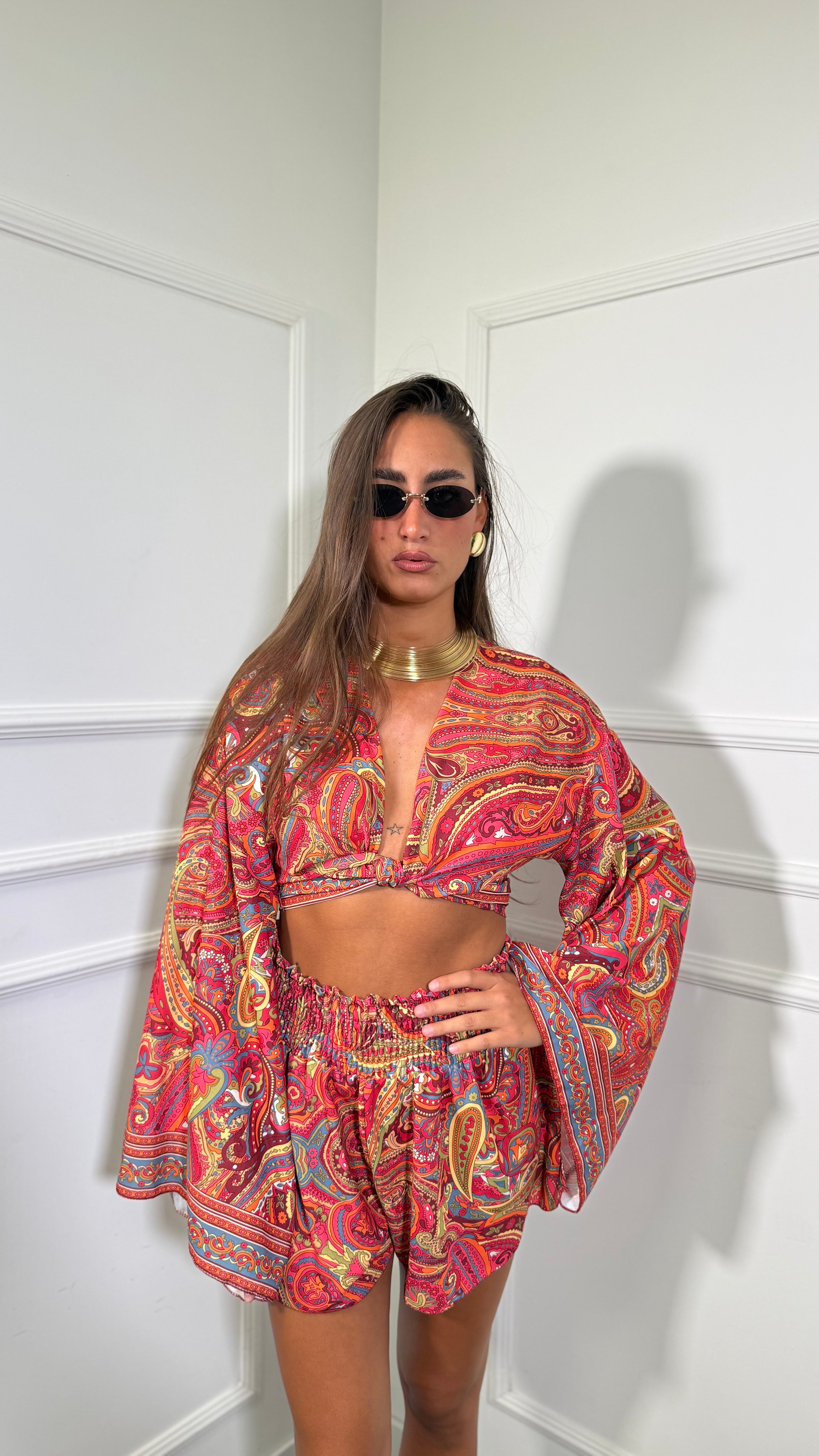 Coordinato in paisley Nassau fucsia 48597