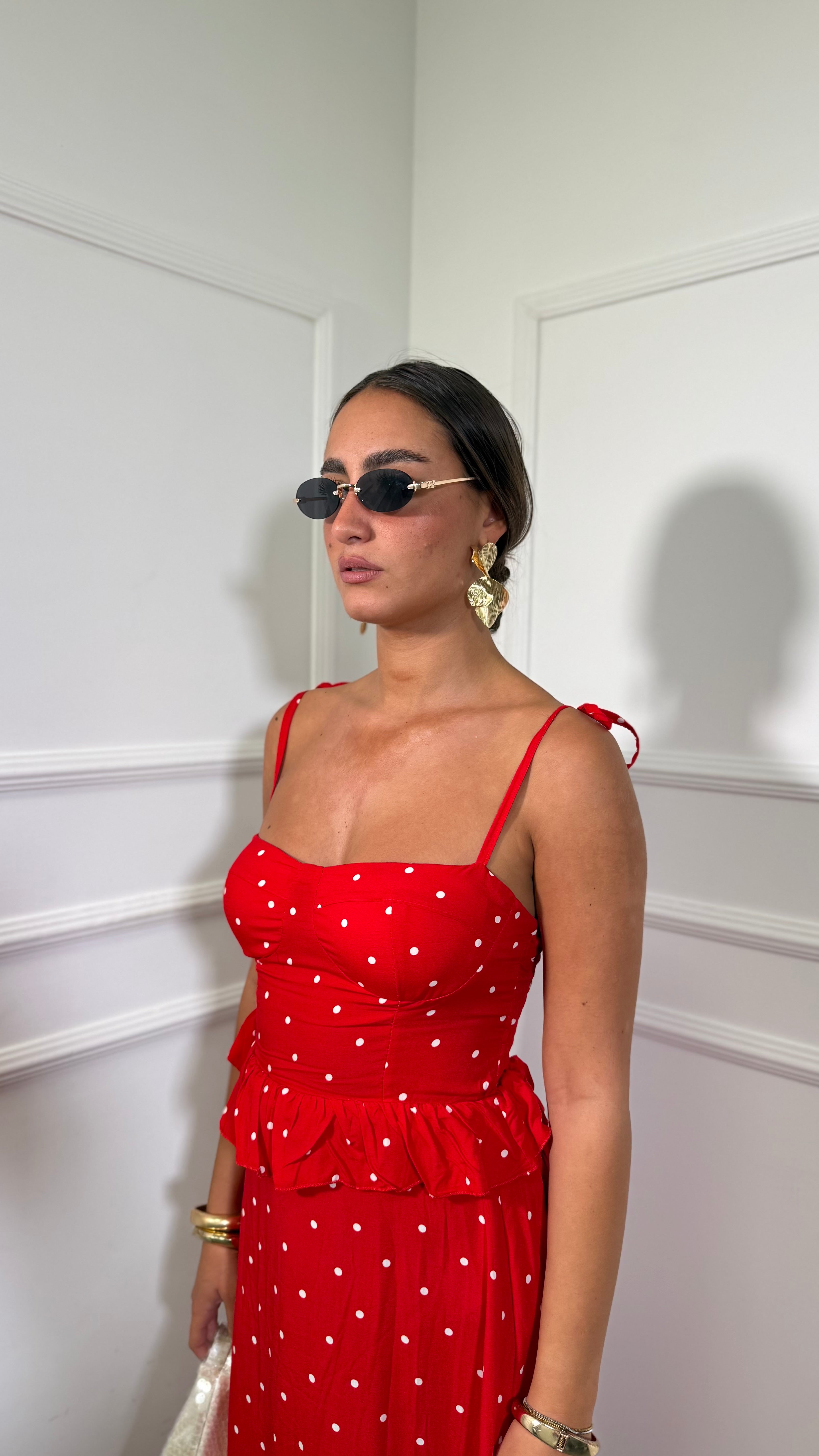 Abito lungo in viscosa a pois Bernadette rosso 708888
