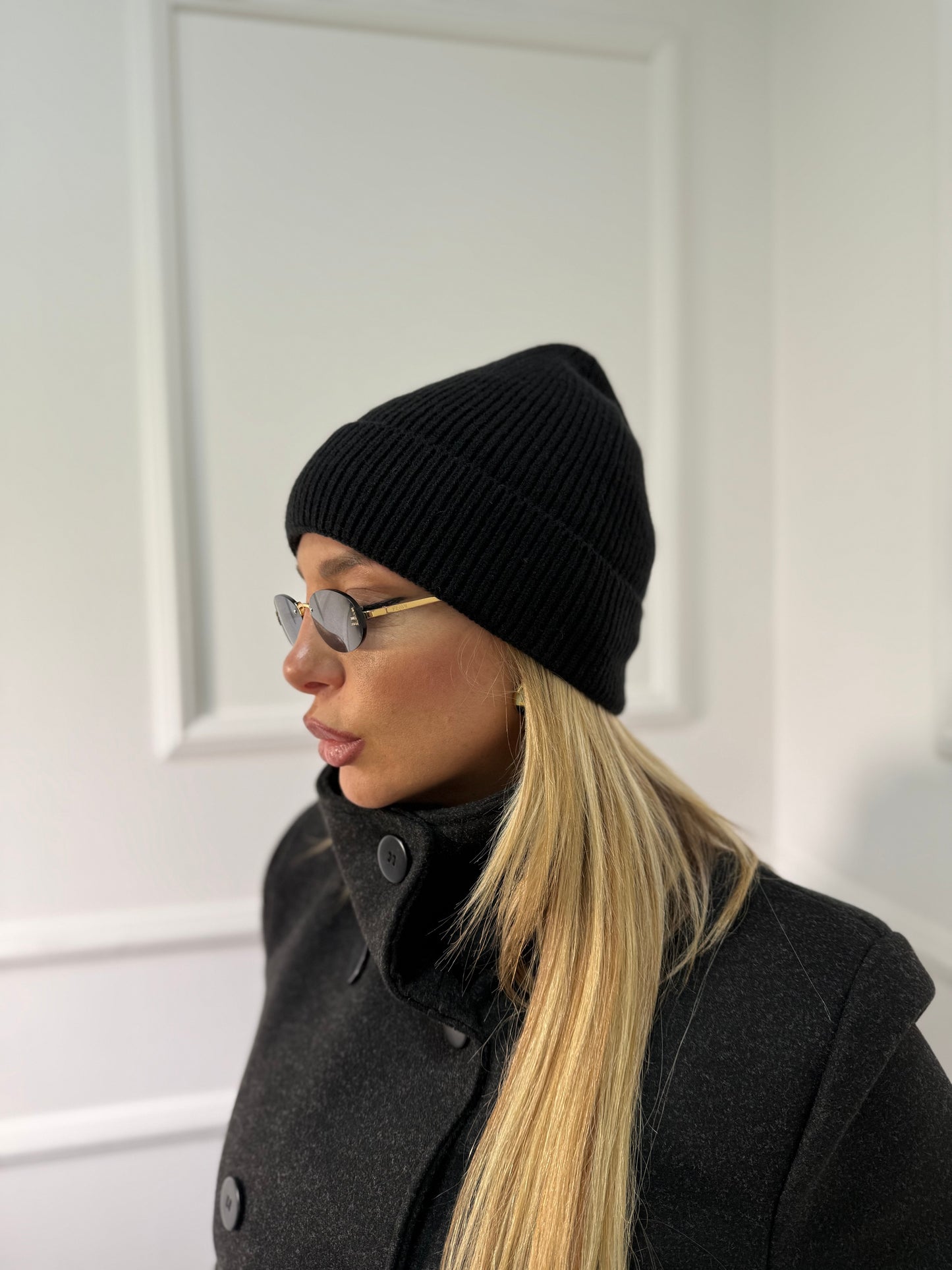 Cappello misto lana a costine Snow nero