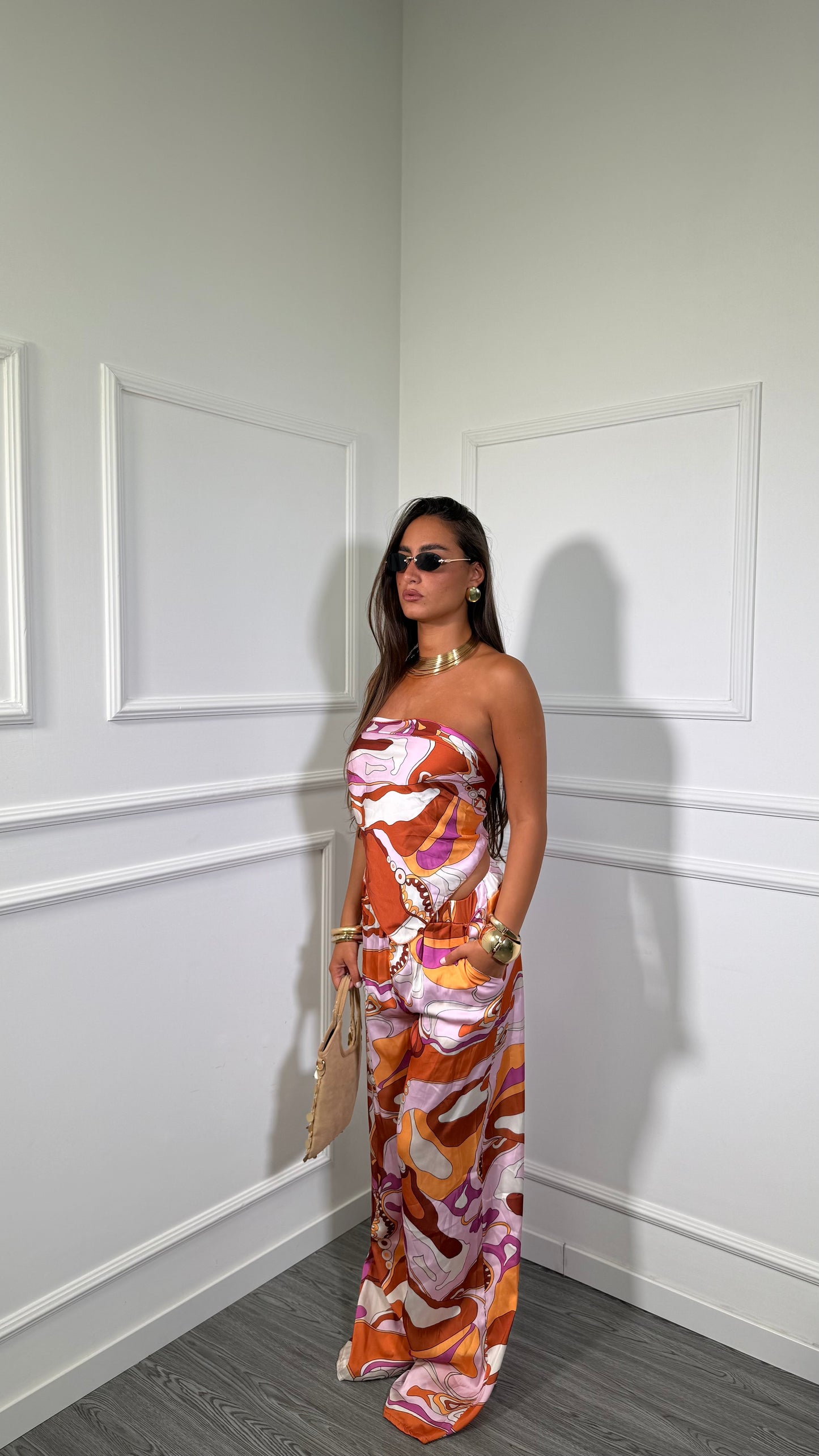 Coordinato in satin Pucci arancio 5878