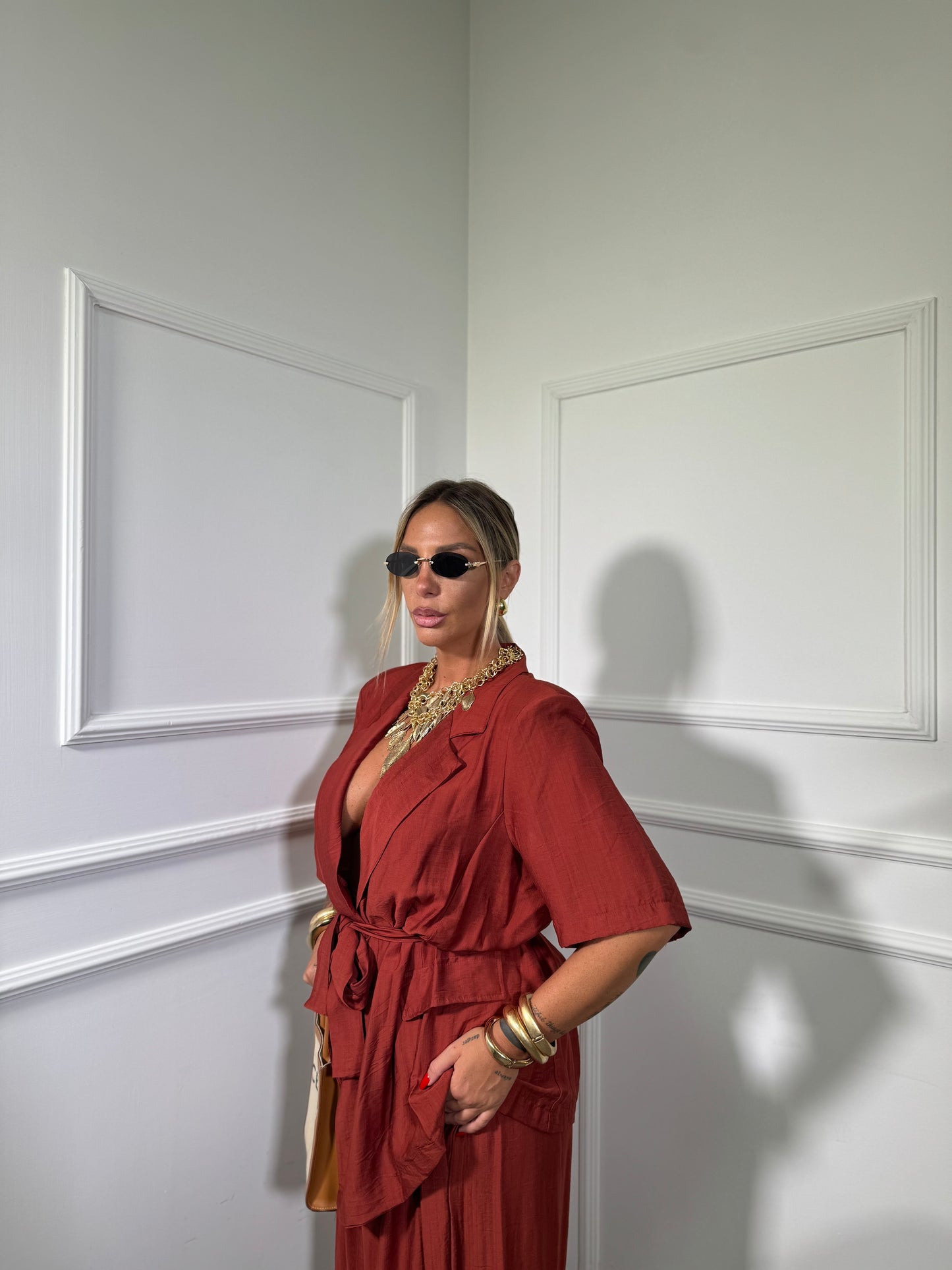 Tailleur in viscosa (curvy) Glenda coccio 250624