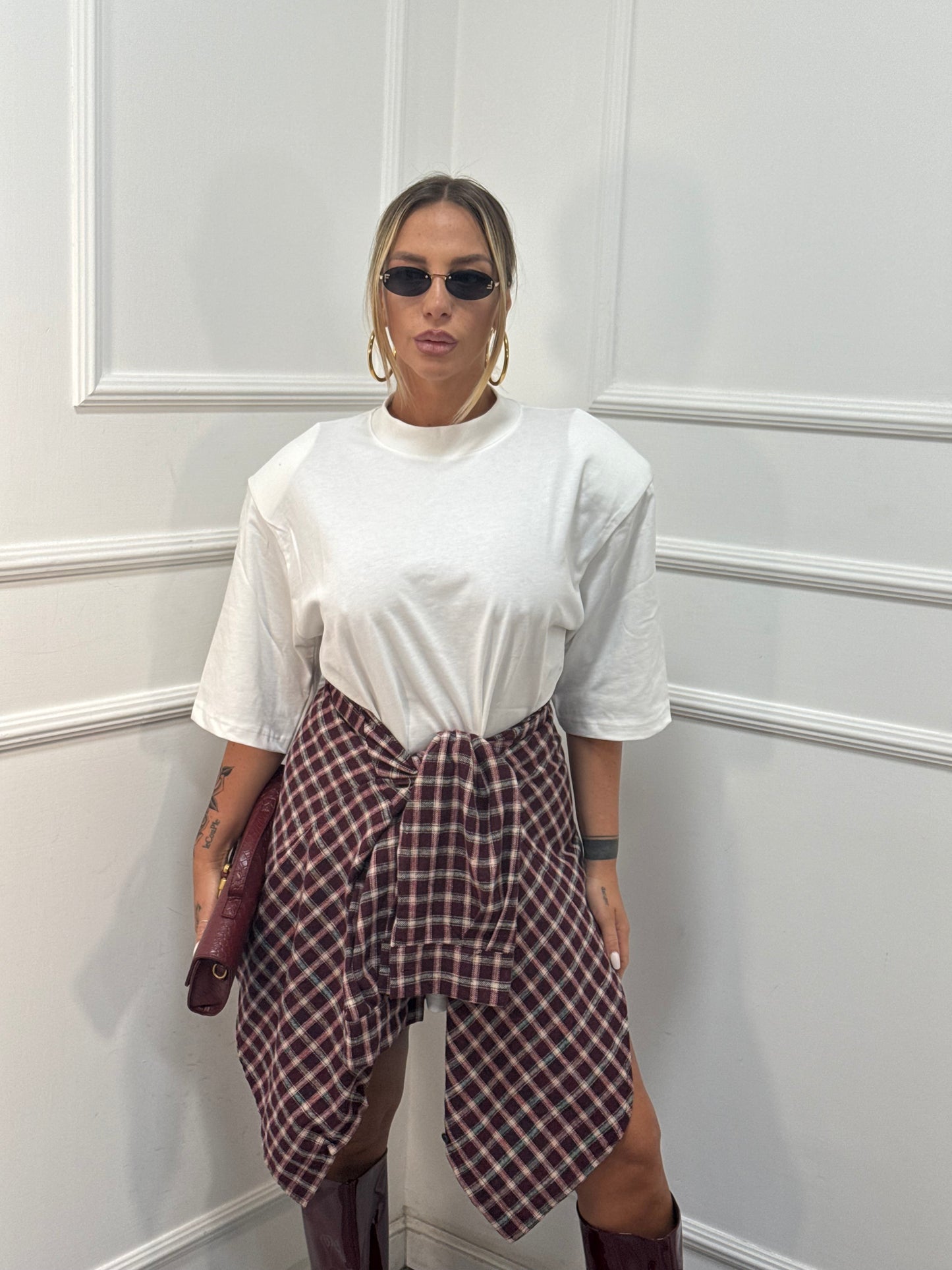 Camicia a quadretti bordeaux Marshal 002029p