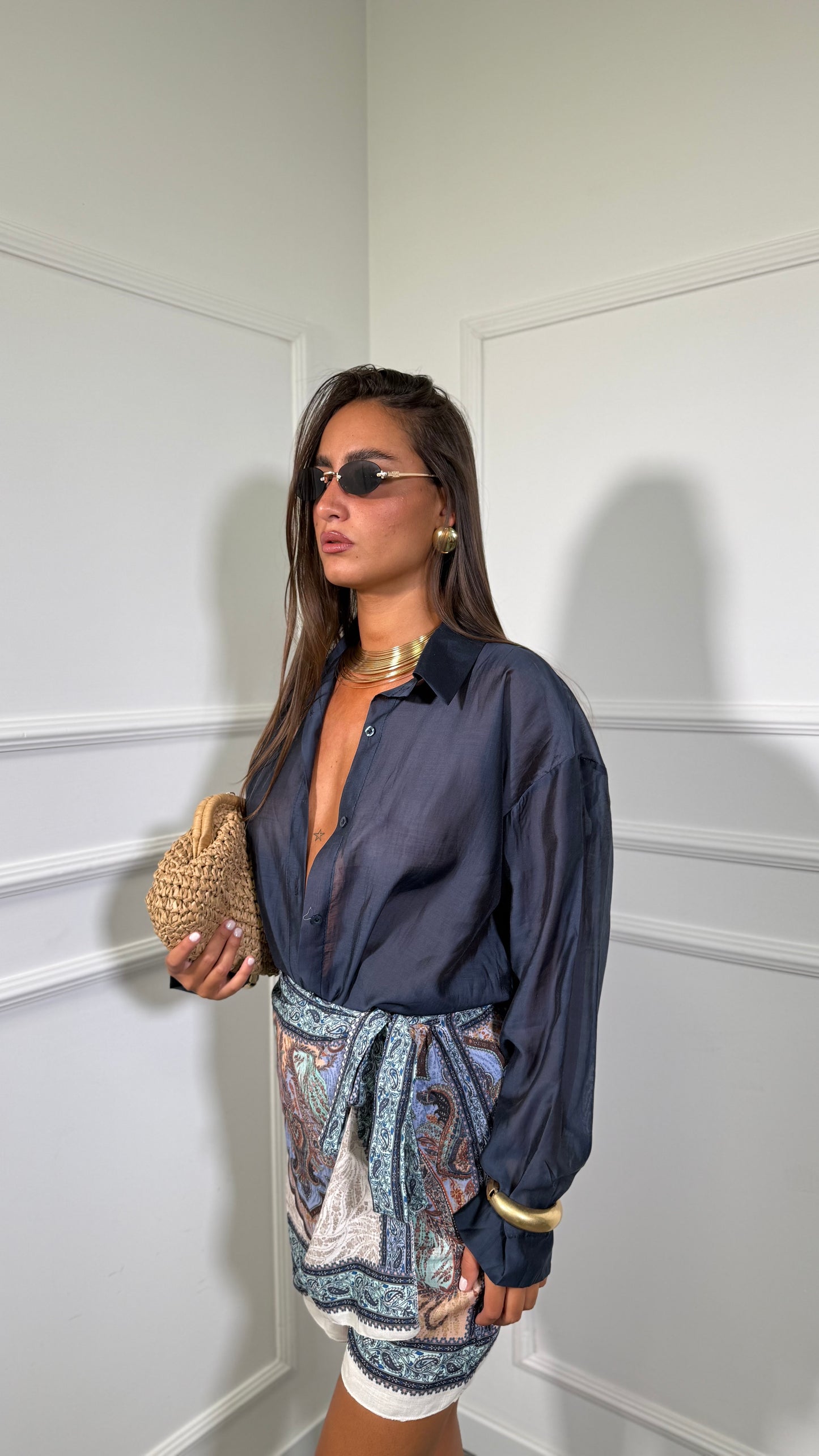 Pantagonna in cotone Selya fantasia paisley fondo blu