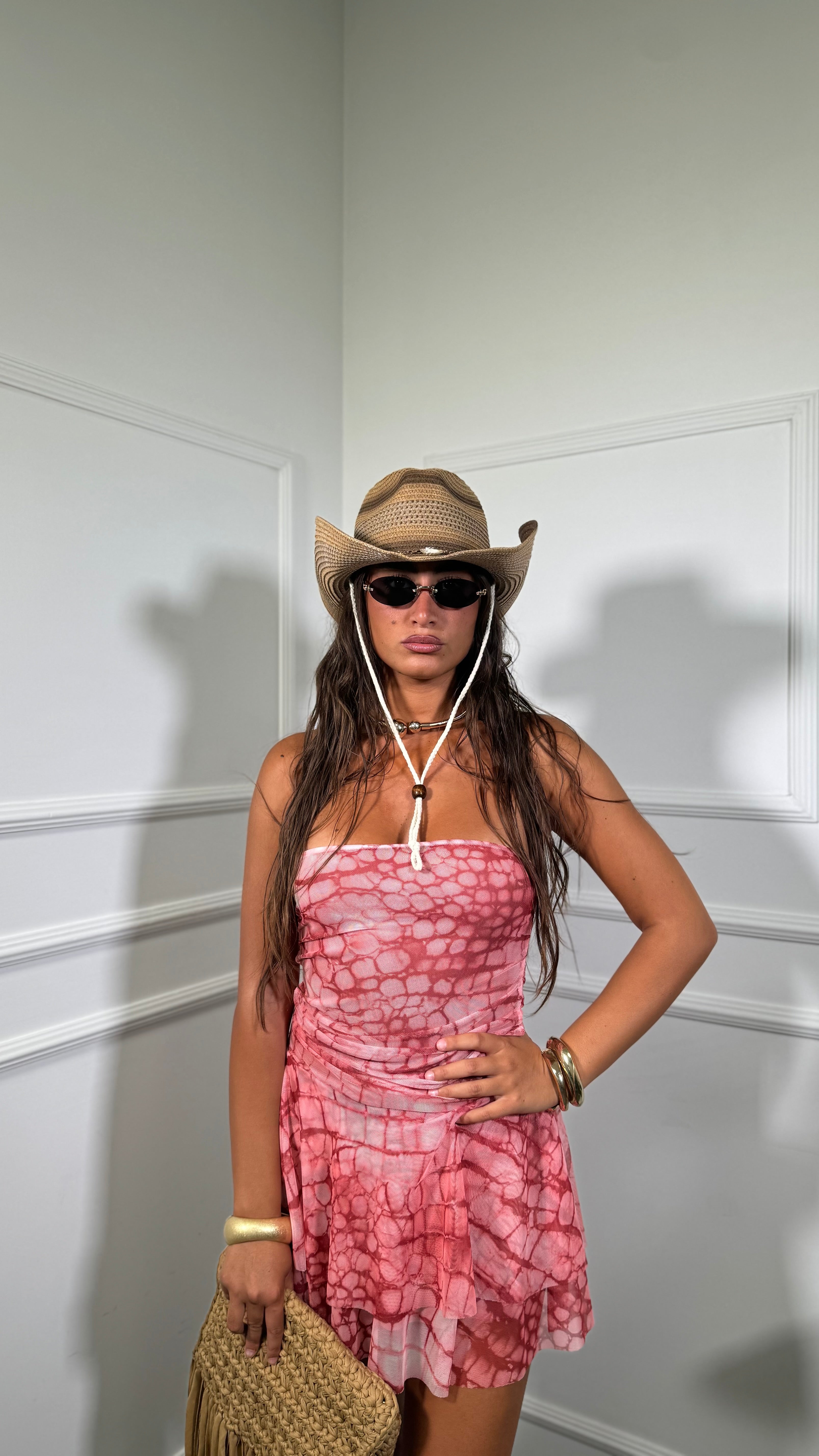 Abito corto a fascia in chiffon Goy bordeaux 54629