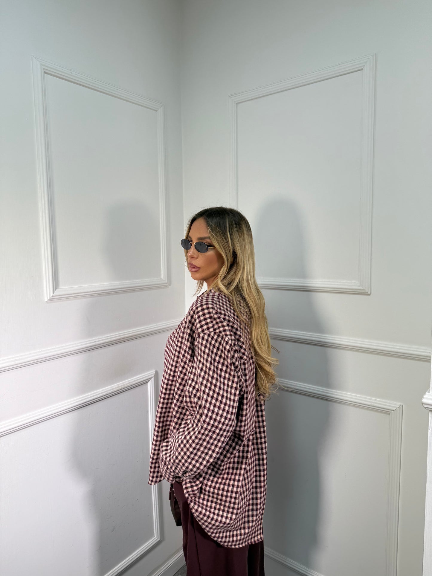 Camicia a quadretti con spalline Rotterdam bordeaux 2636c