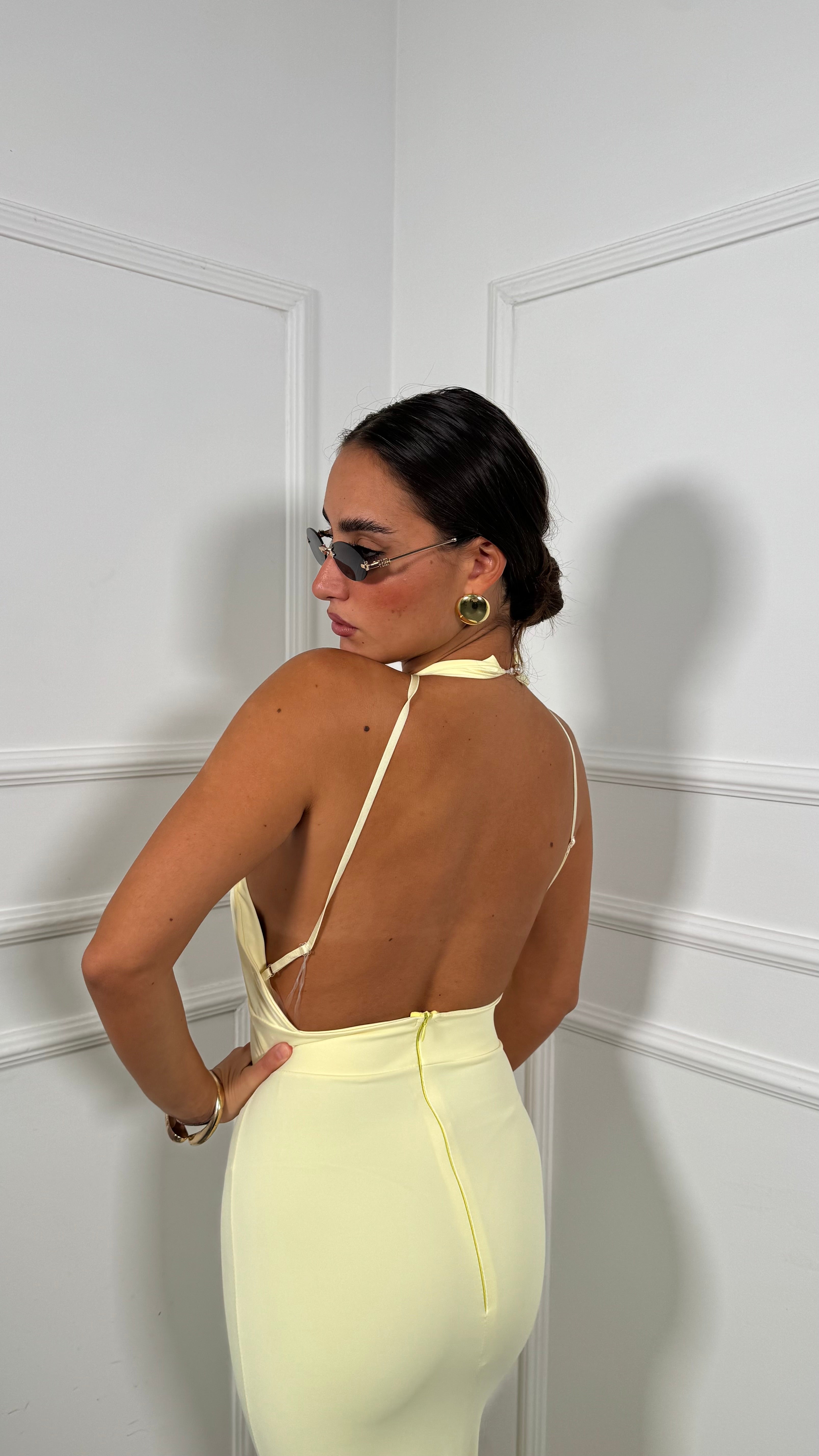 Abito lungo in lycra scollo sul retro Encantada giallo 22817