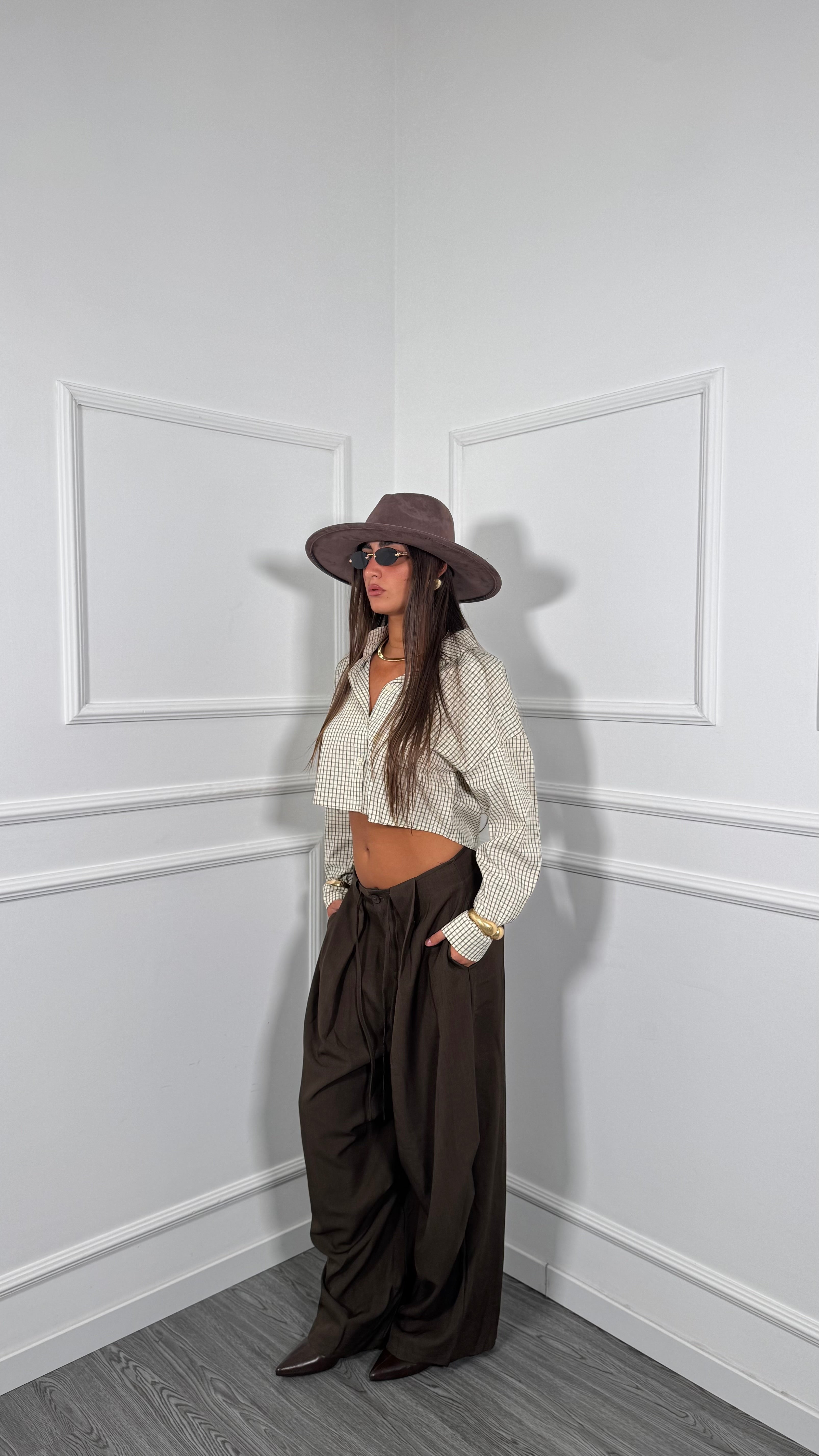 Pantaloni palazzo in crepe Fusion marrone 2859