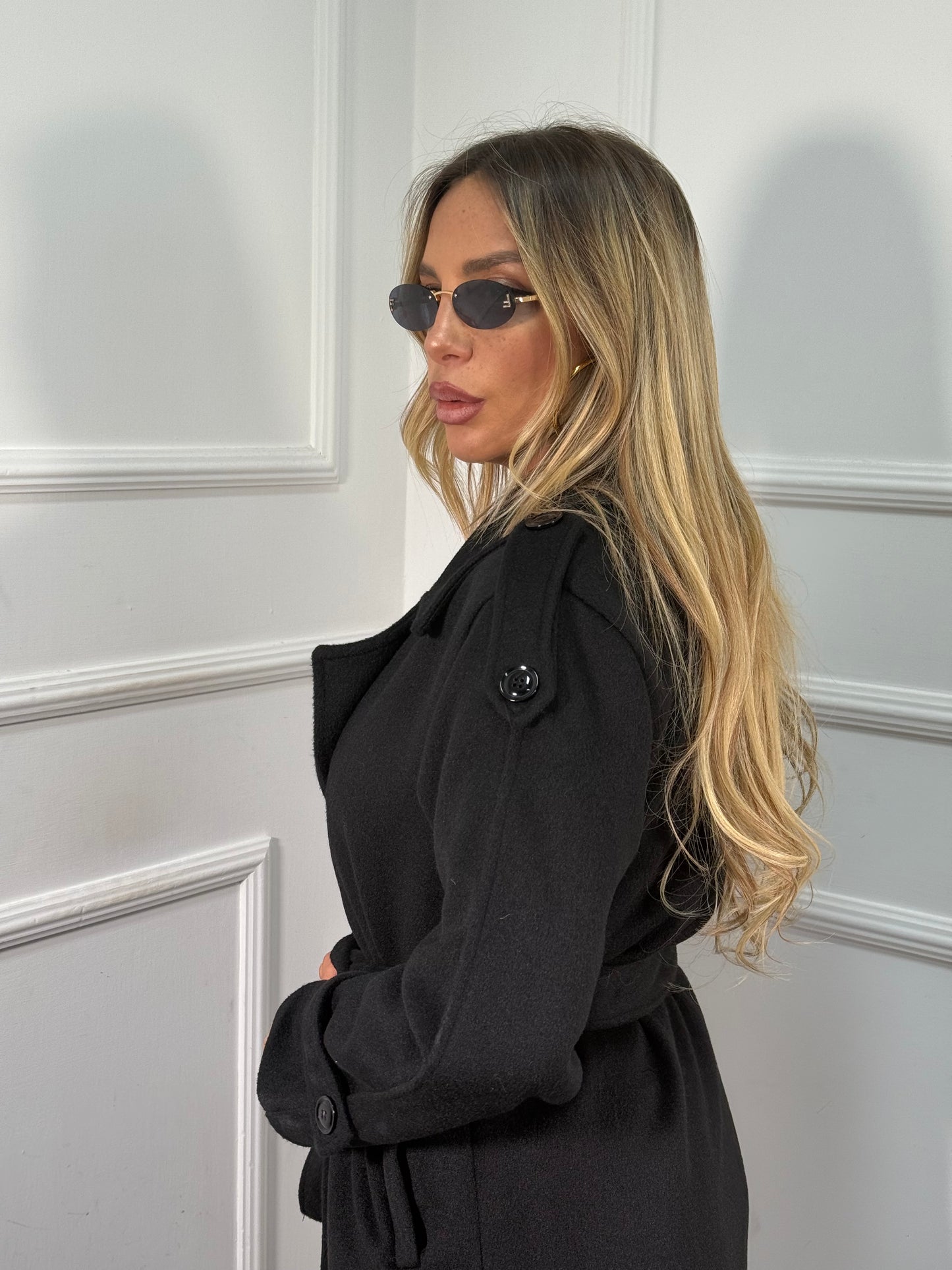 Cappotto in panno Marielle nero D385