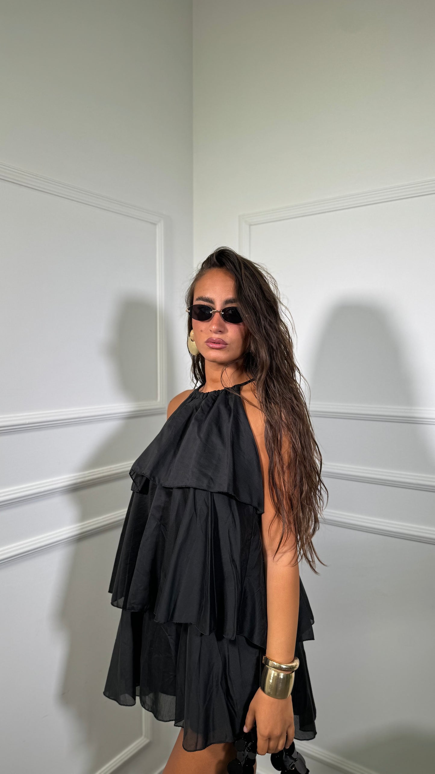 Abito corto con voilant in chiffon Holiday nero 66935