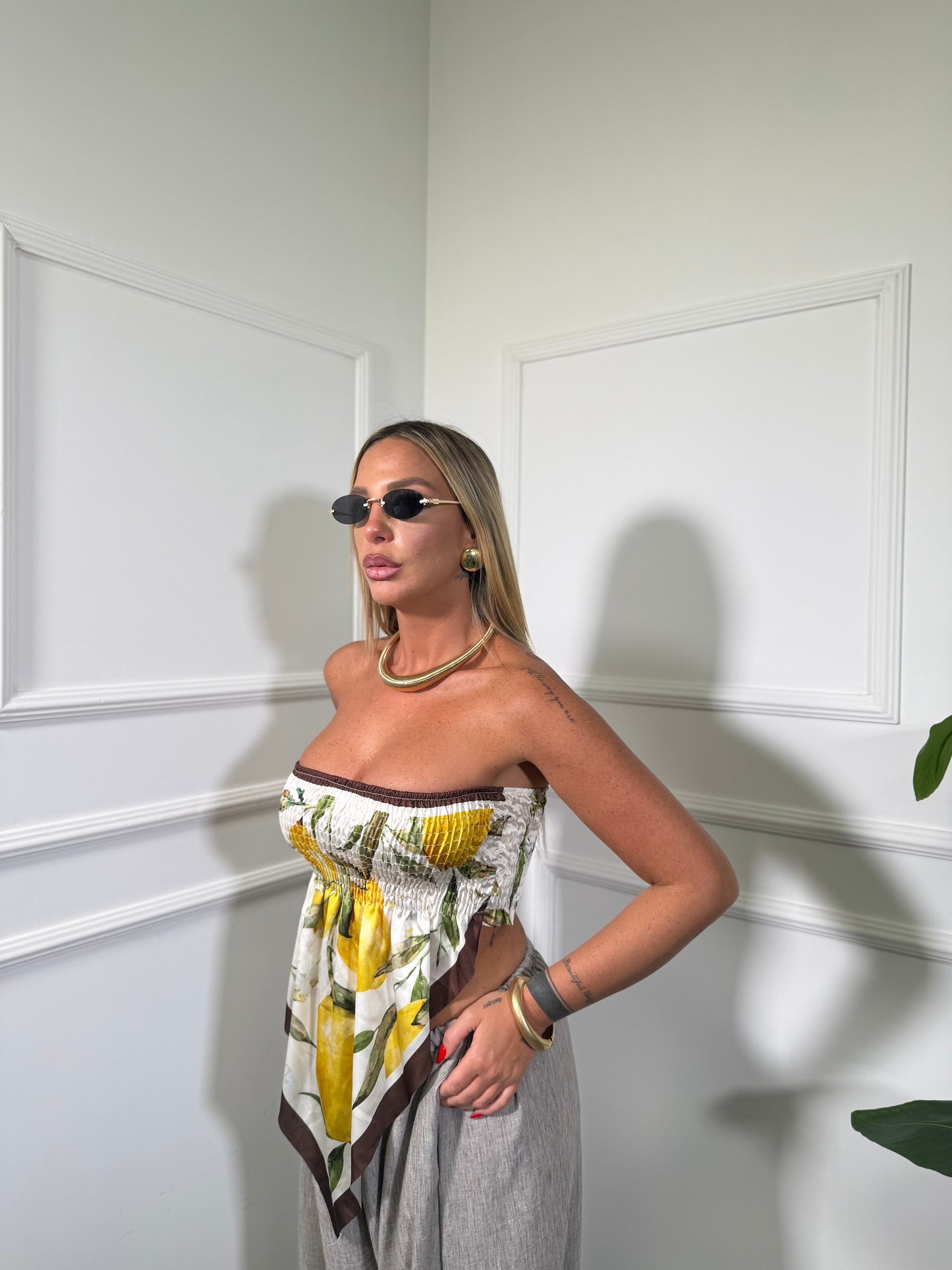 Top foulard in satin Lemon