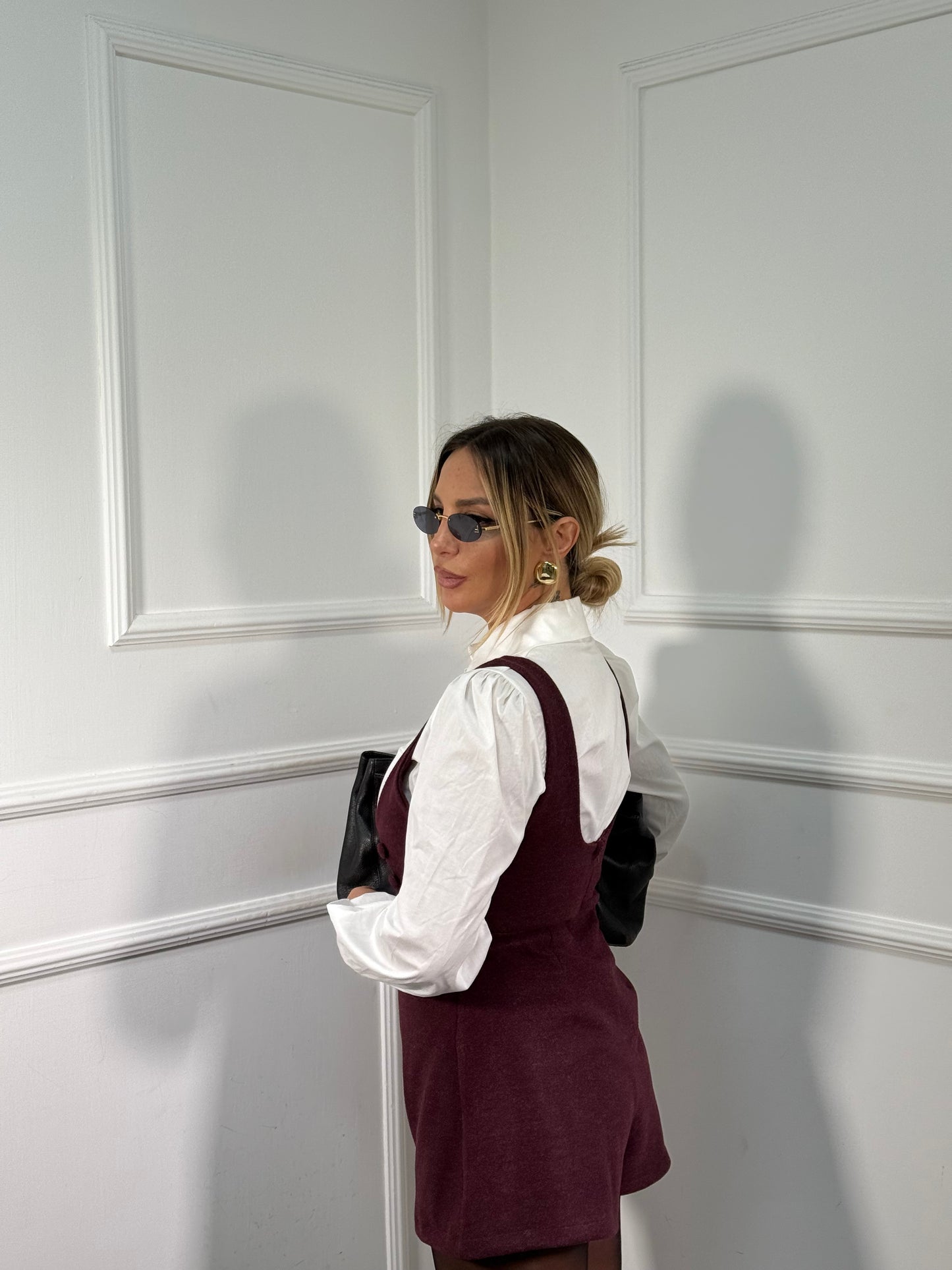 Salopette in flanella con camicia bordeaux 6781