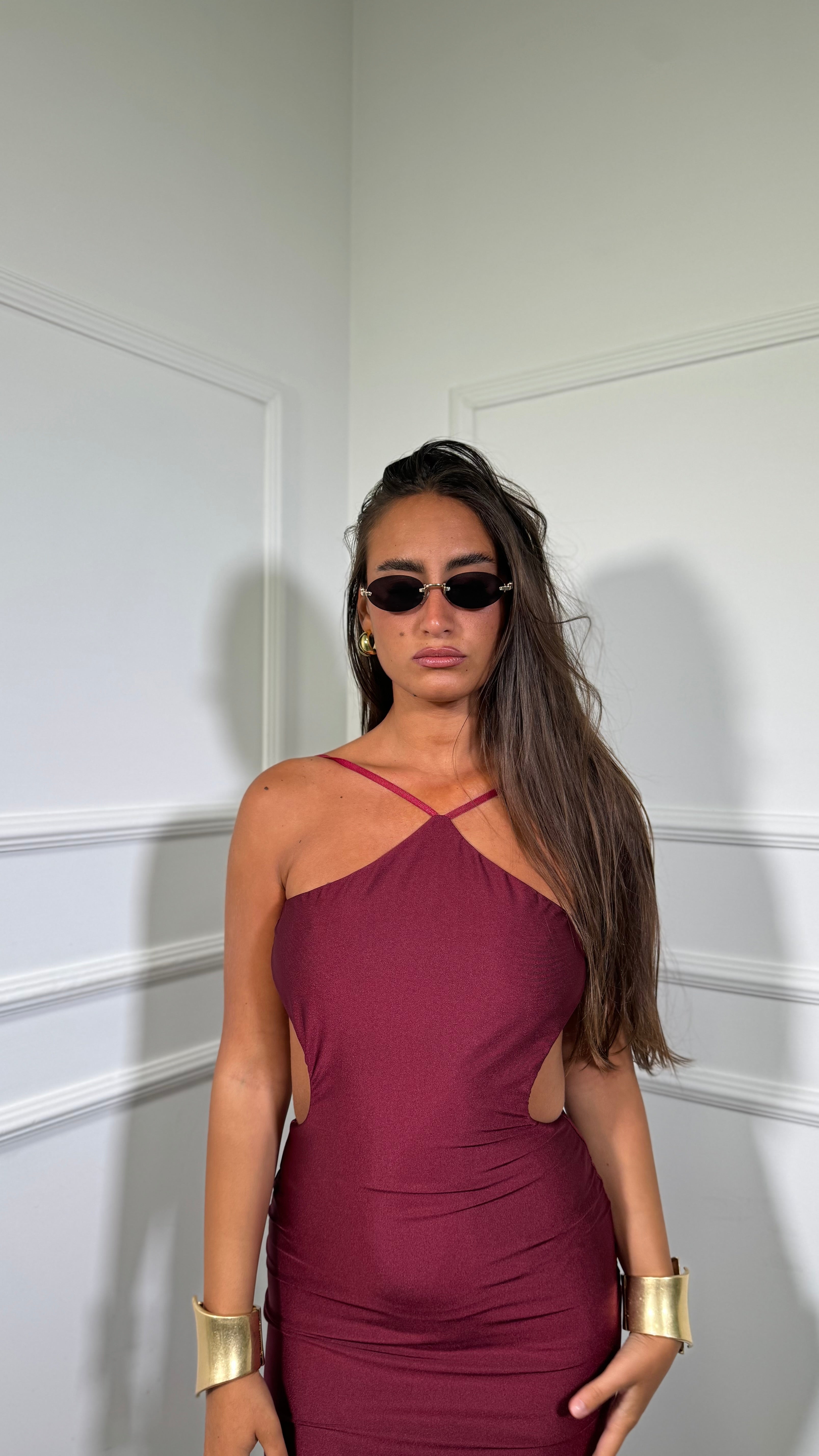 Abito midi in lycra cut out Flaminia bordeaux 11768