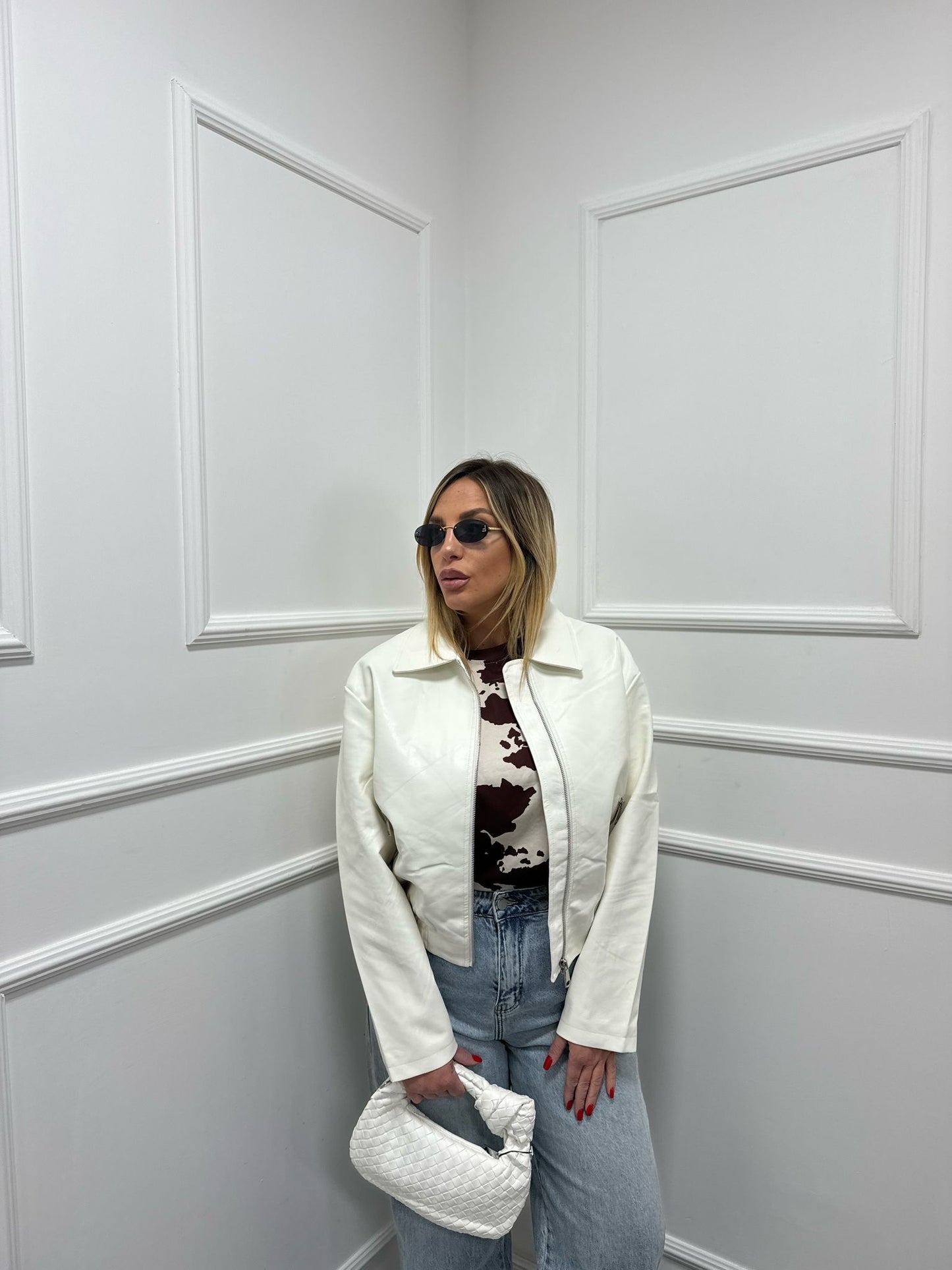 Bomber ecopelle bianco