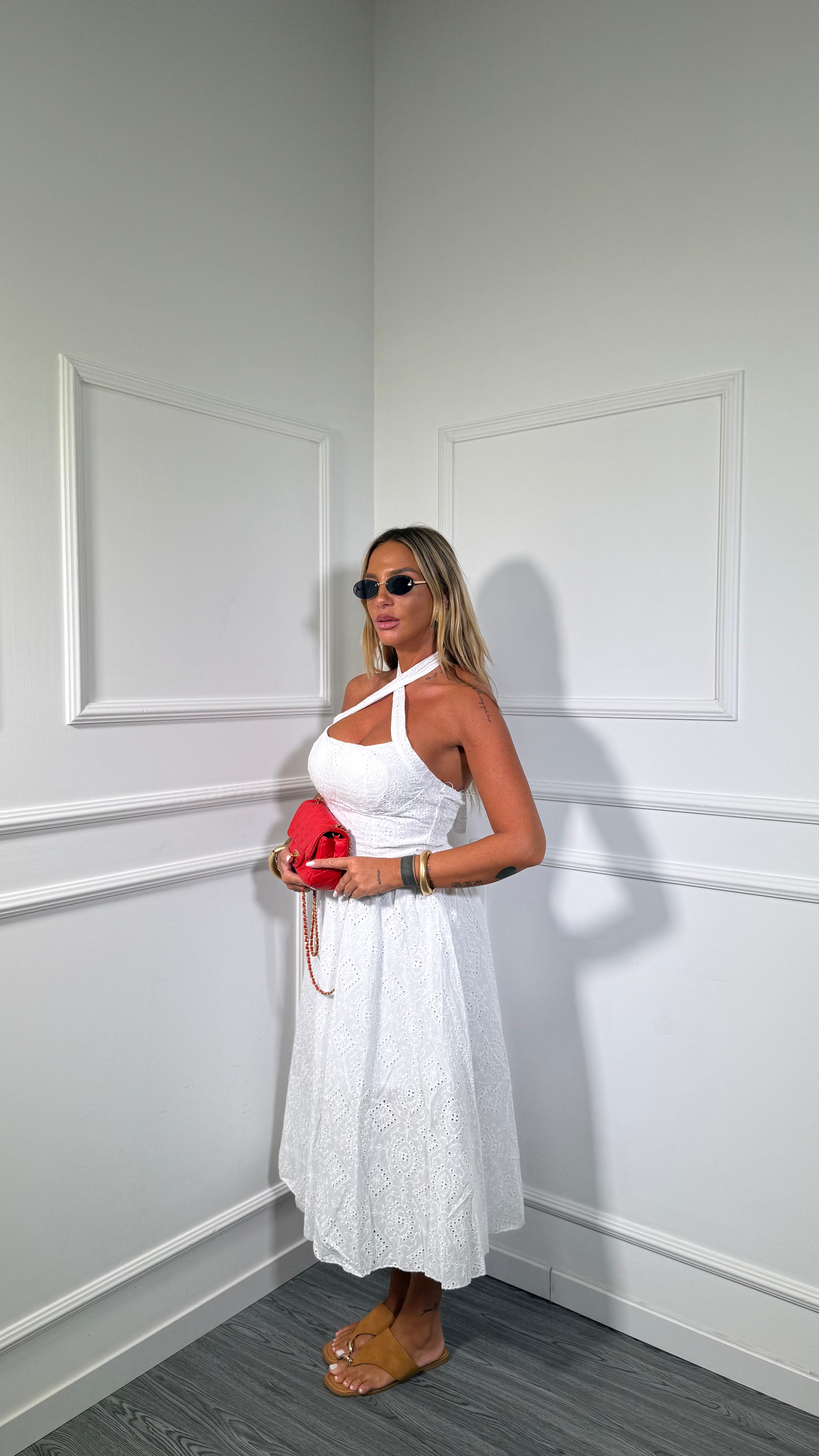 Abito midi in pizzo San gallo Becky bianco 0655