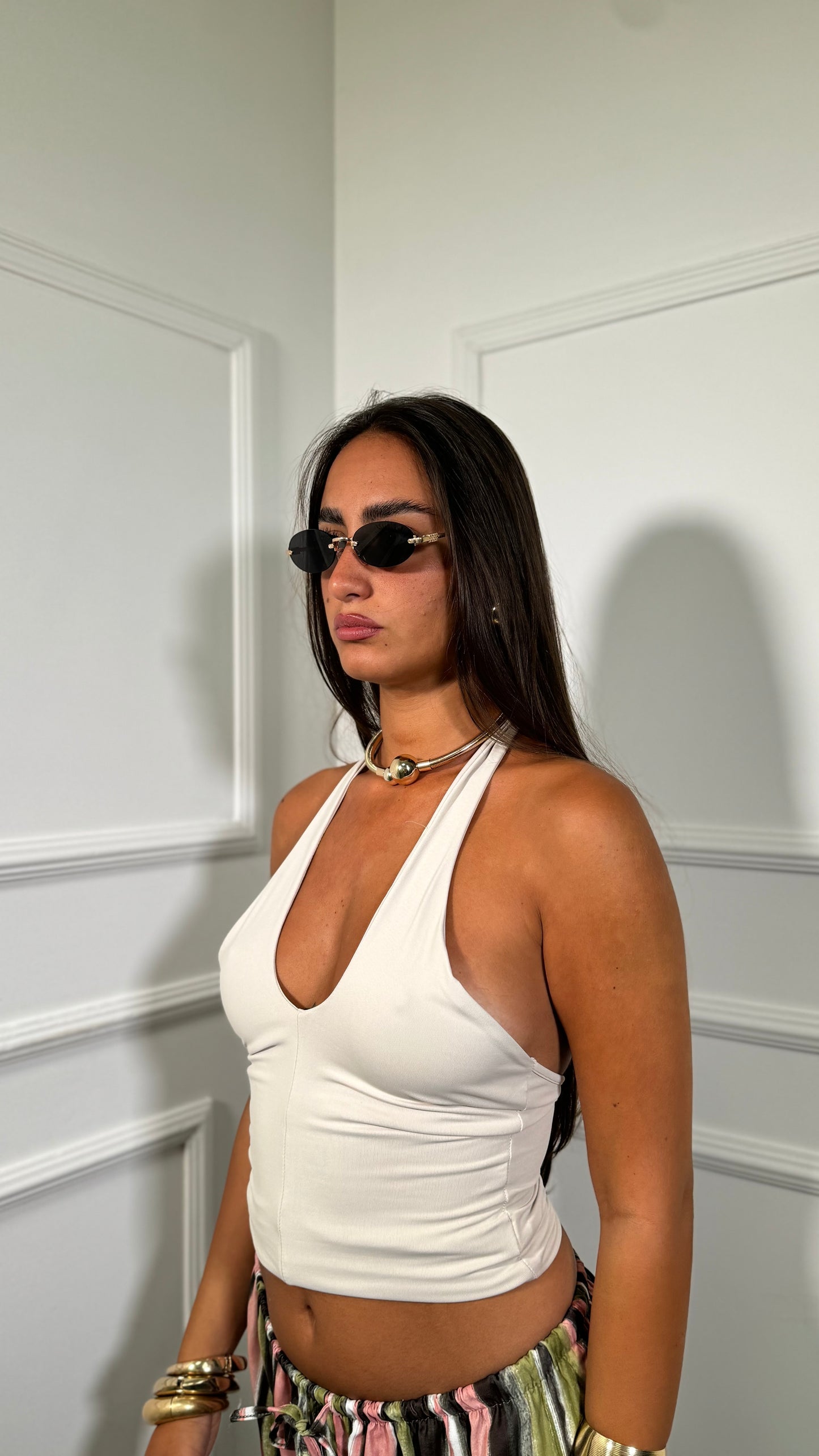 Top in lycra scollo a V Amina nude 7861