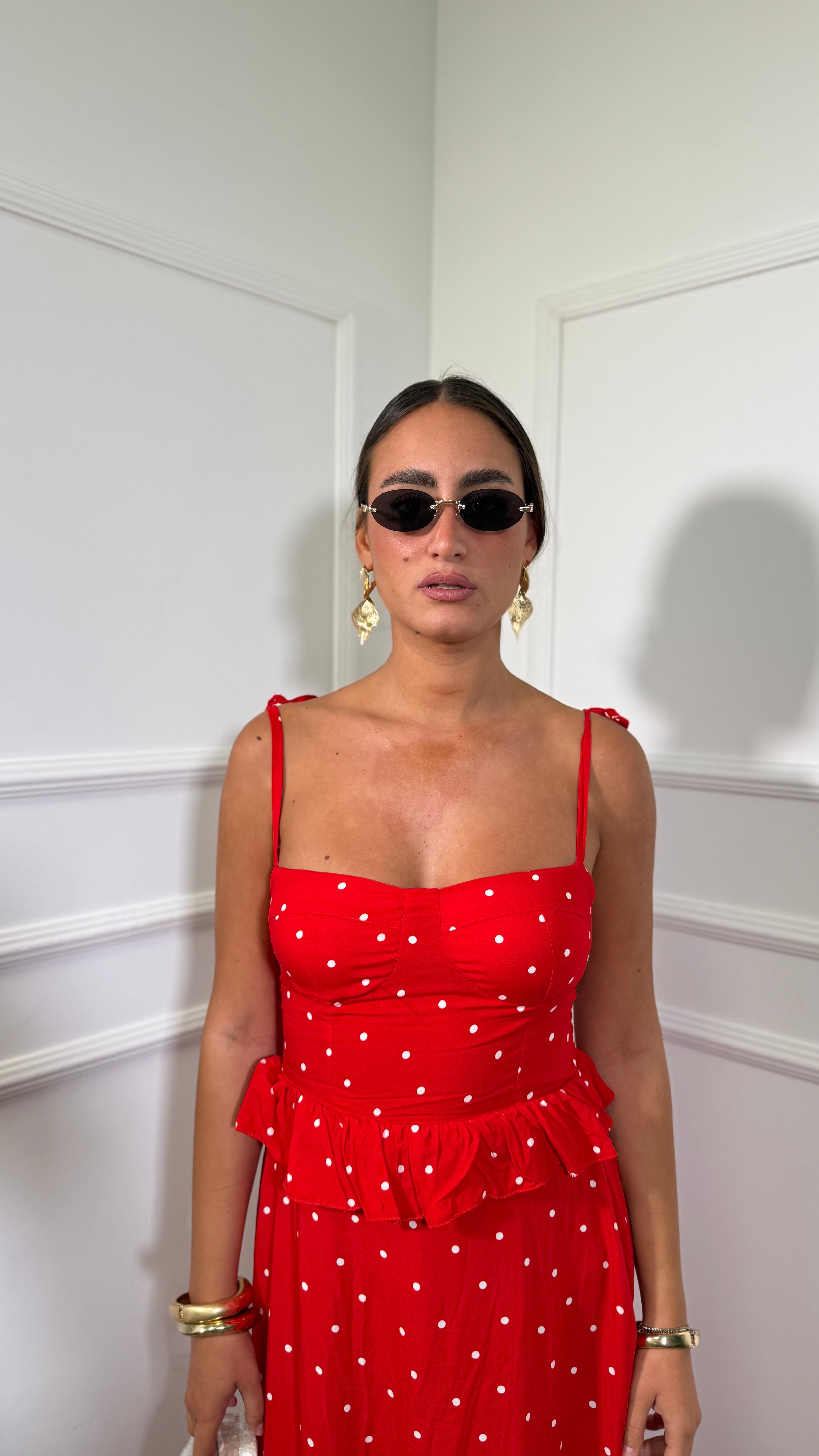 Abito lungo in viscosa a pois Bernadette rosso 708888