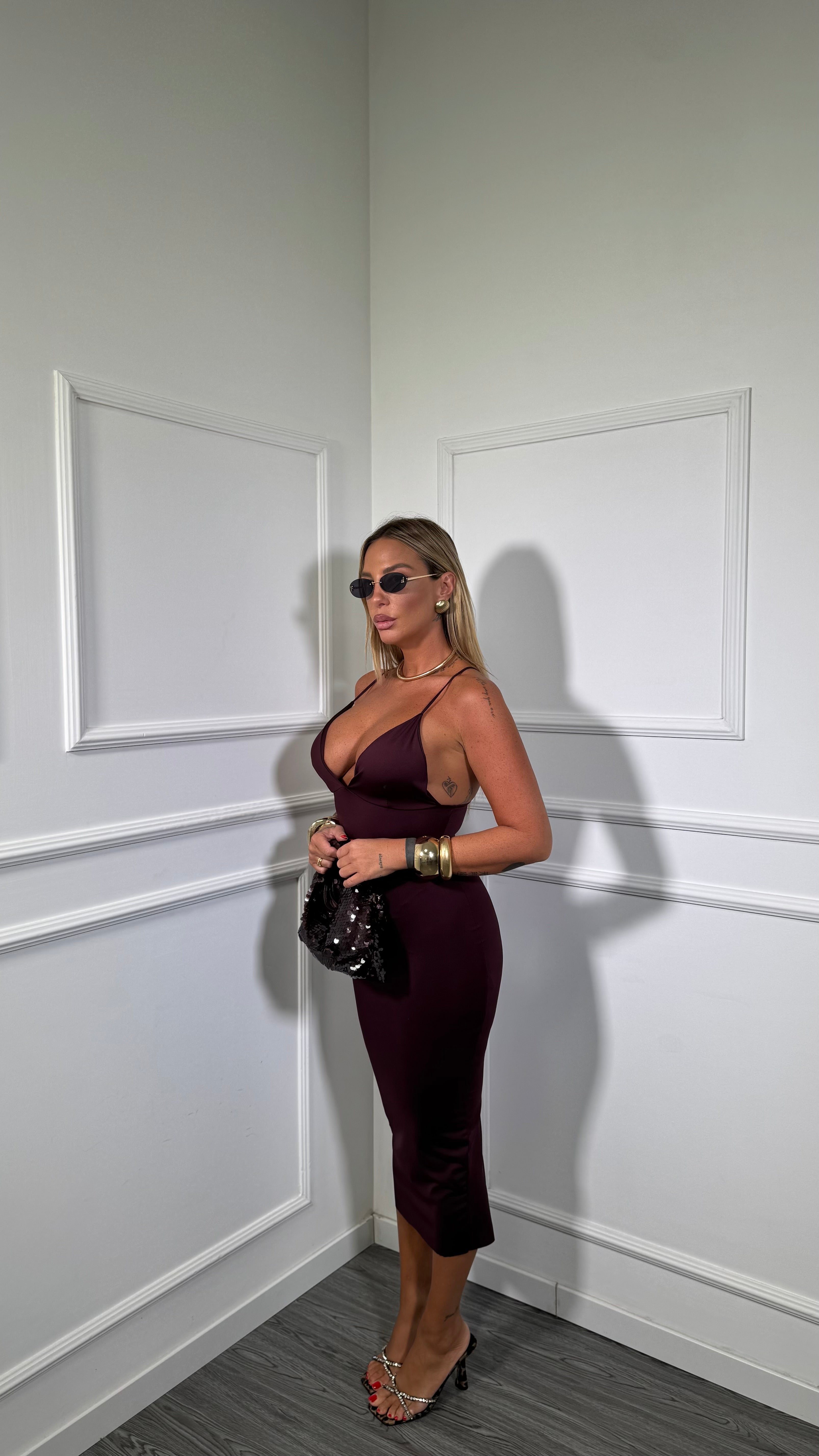 Abito midi in lycra contenitiva Rodrìguez borgogna 22349