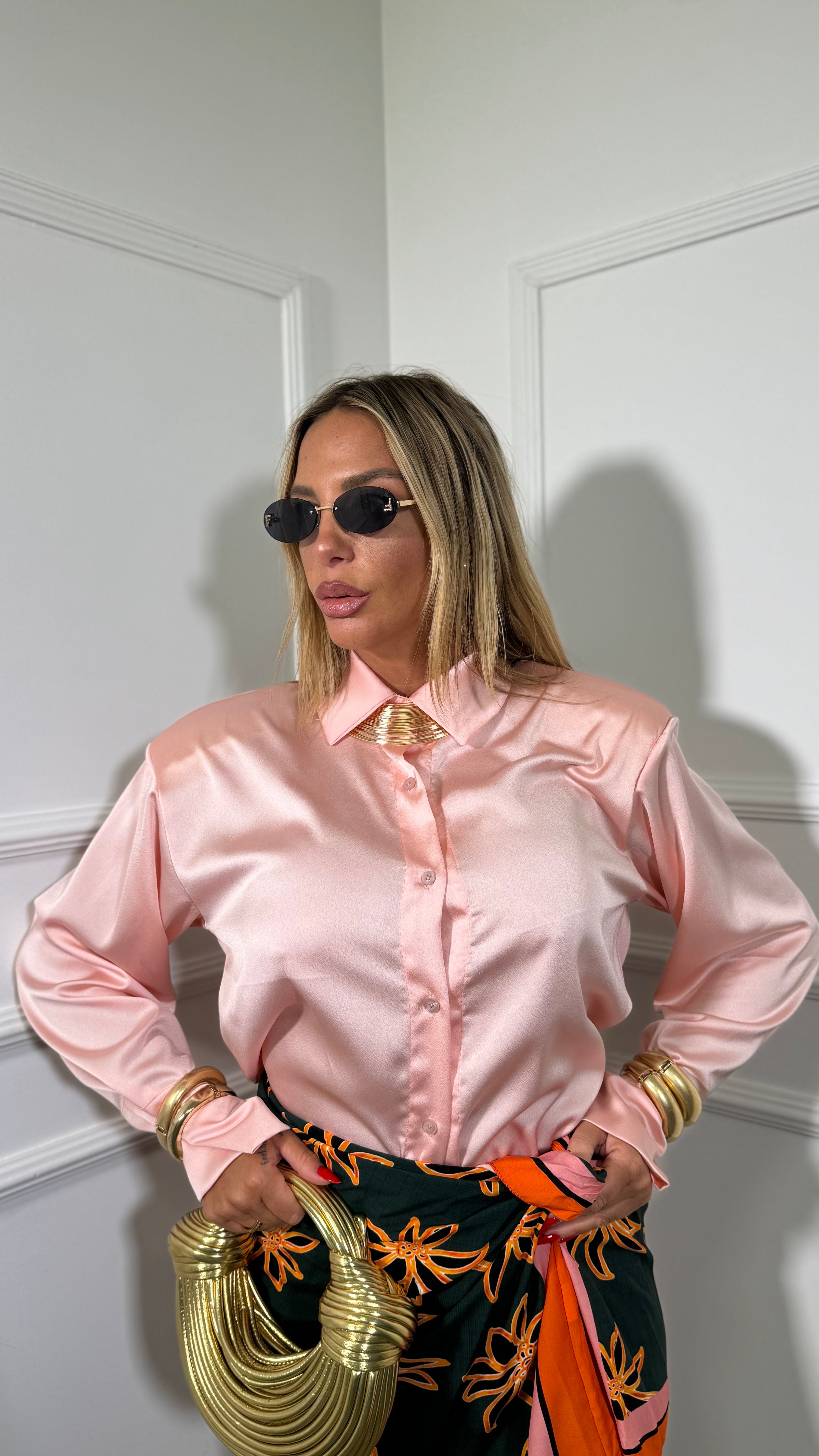 Camicia in satin con spalline manica campana Elite 9993 (vari colori)